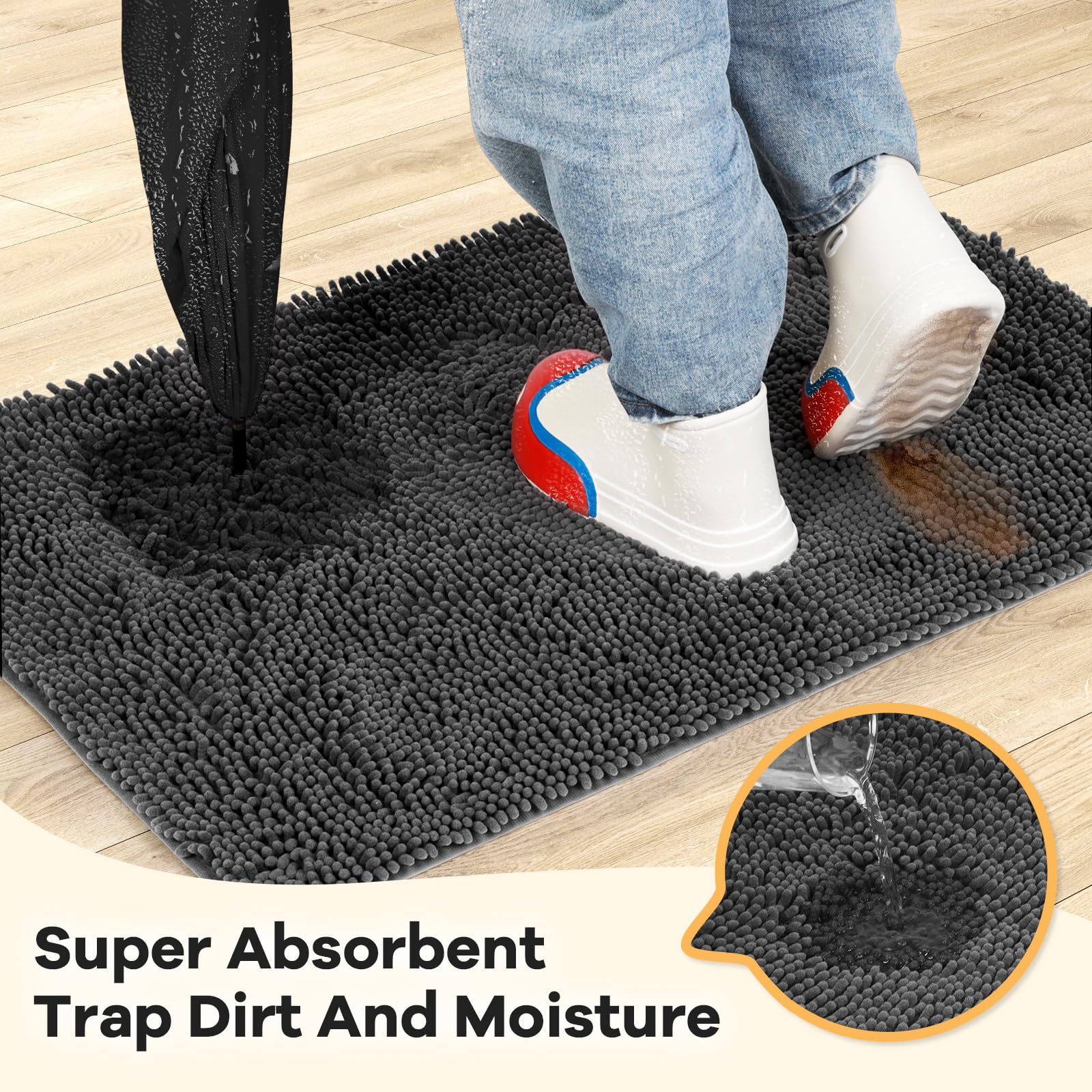 HOMEK Absorbent Dog Door Mat for Muddy Paws, 72 x 36 Chenille Indoor Mats for Entryway, Trap Dirt Front Door Mat Indoor Entrance