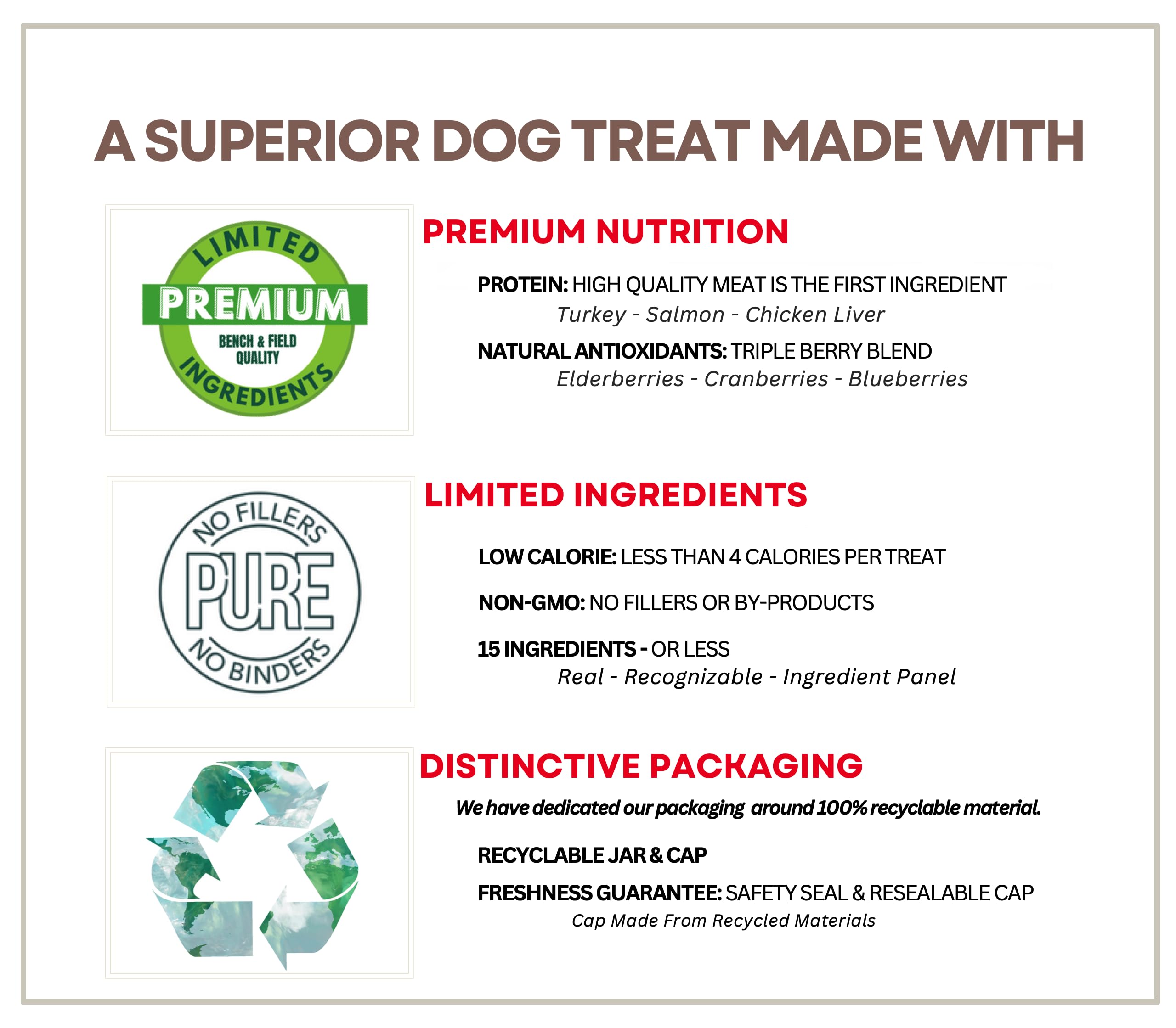 Bench & Field Holistic Natural Salmon & Triple Berry Dog Treats | Crunchy Bone-Shaped Bites | Antioxidant Blend, 10-Ounce Bottle