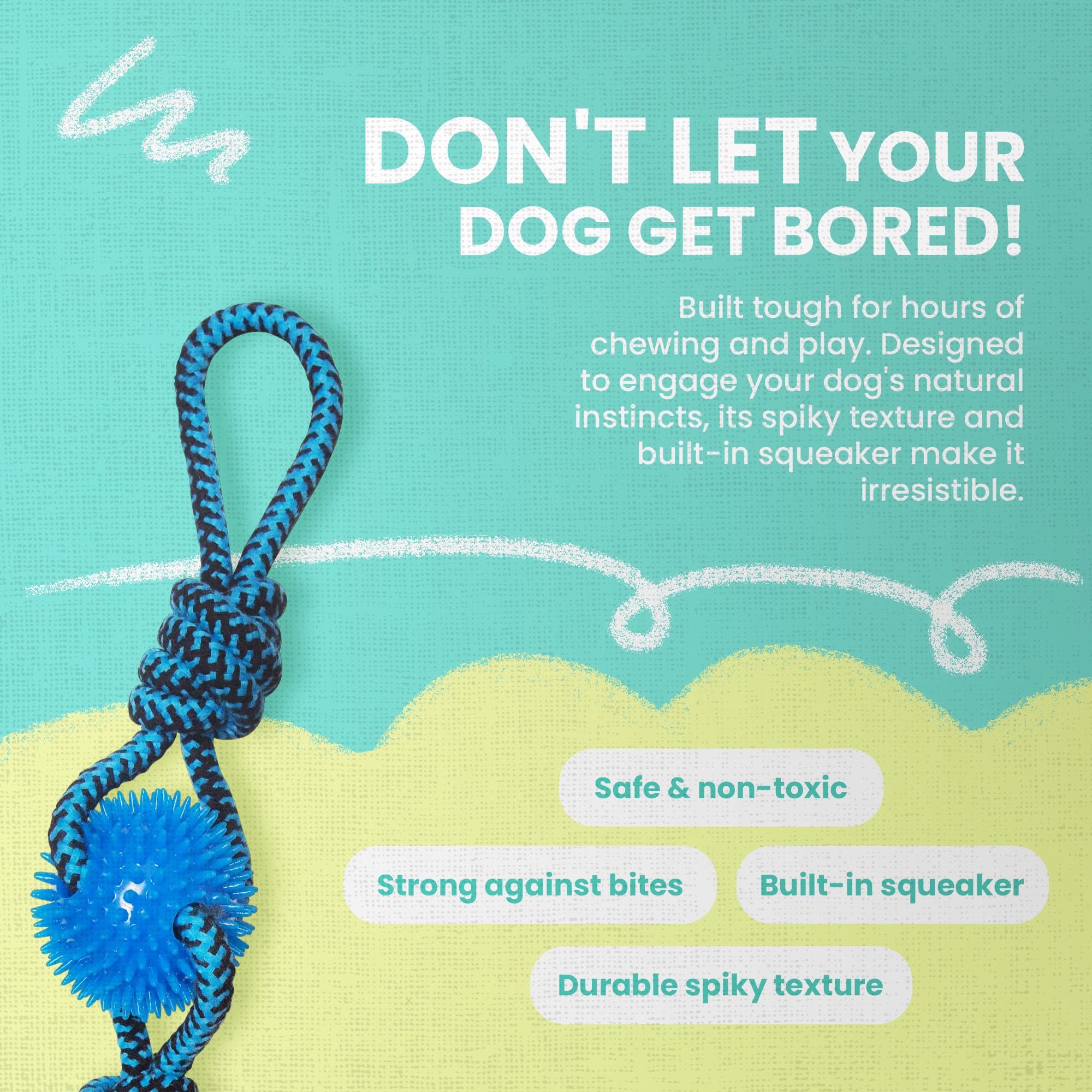Snugarooz Mini Fling N' Fun Dog Toy – Strong Rubber & Rope Chew Toy For Aggressive Chewers - Perfect For Small Dogs - Aid Dental Health