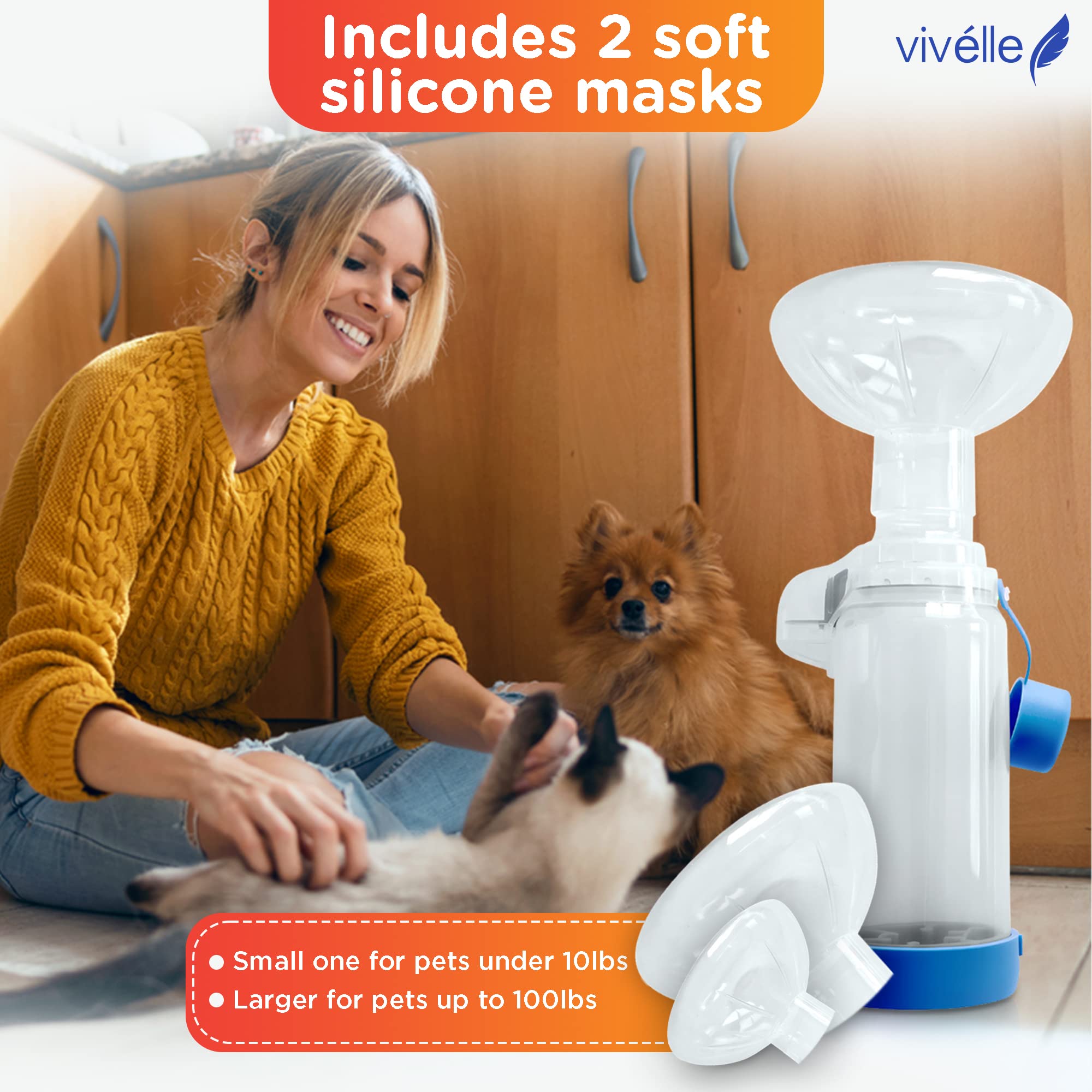 Viv  lle Handheld Inhaler Spacer with 2 Masks for Pets Cat and Dog Inhaler Spacer for MDI