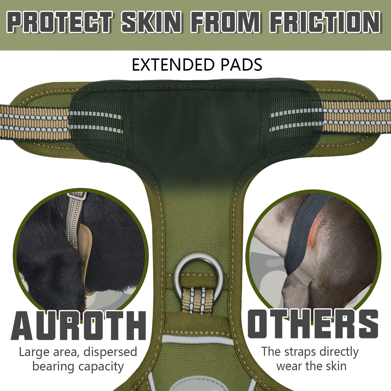 Auroth Tactical Dog Harness For Small Medium Large Dogs No Pull Adjustable Pet Harness Reflective K9 Working Training Easy Control Pet Vest Military Service Dog Harnesses Xl, Green