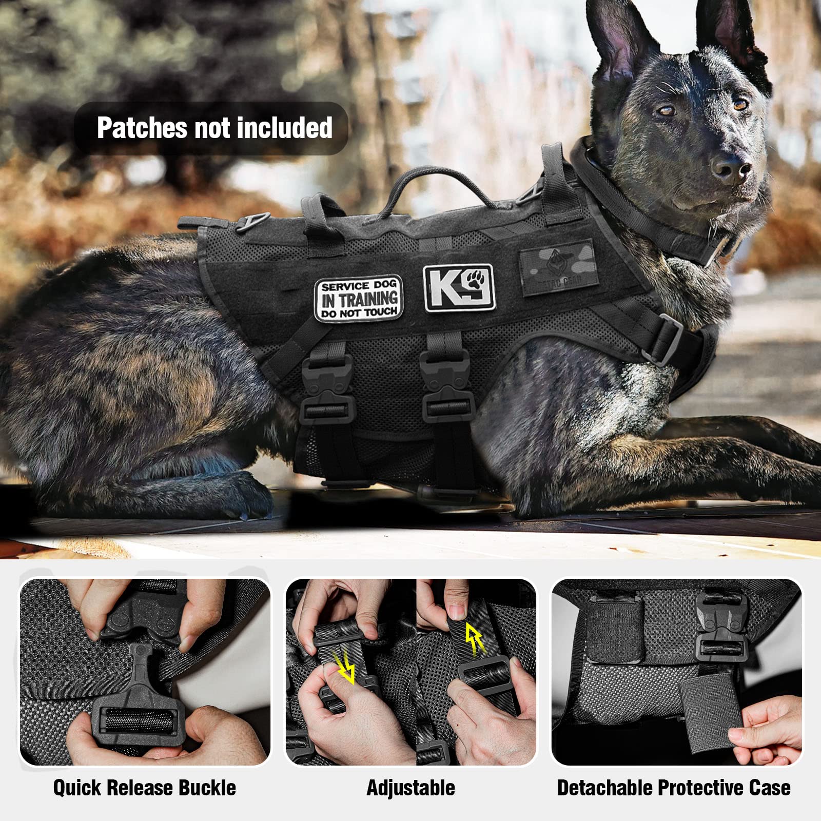 Petac Gear Tactical Dog Harness No Pull For Large K9 Working Dogs Military Dogs Vest Police Service Training Dogs Molle Harnesse