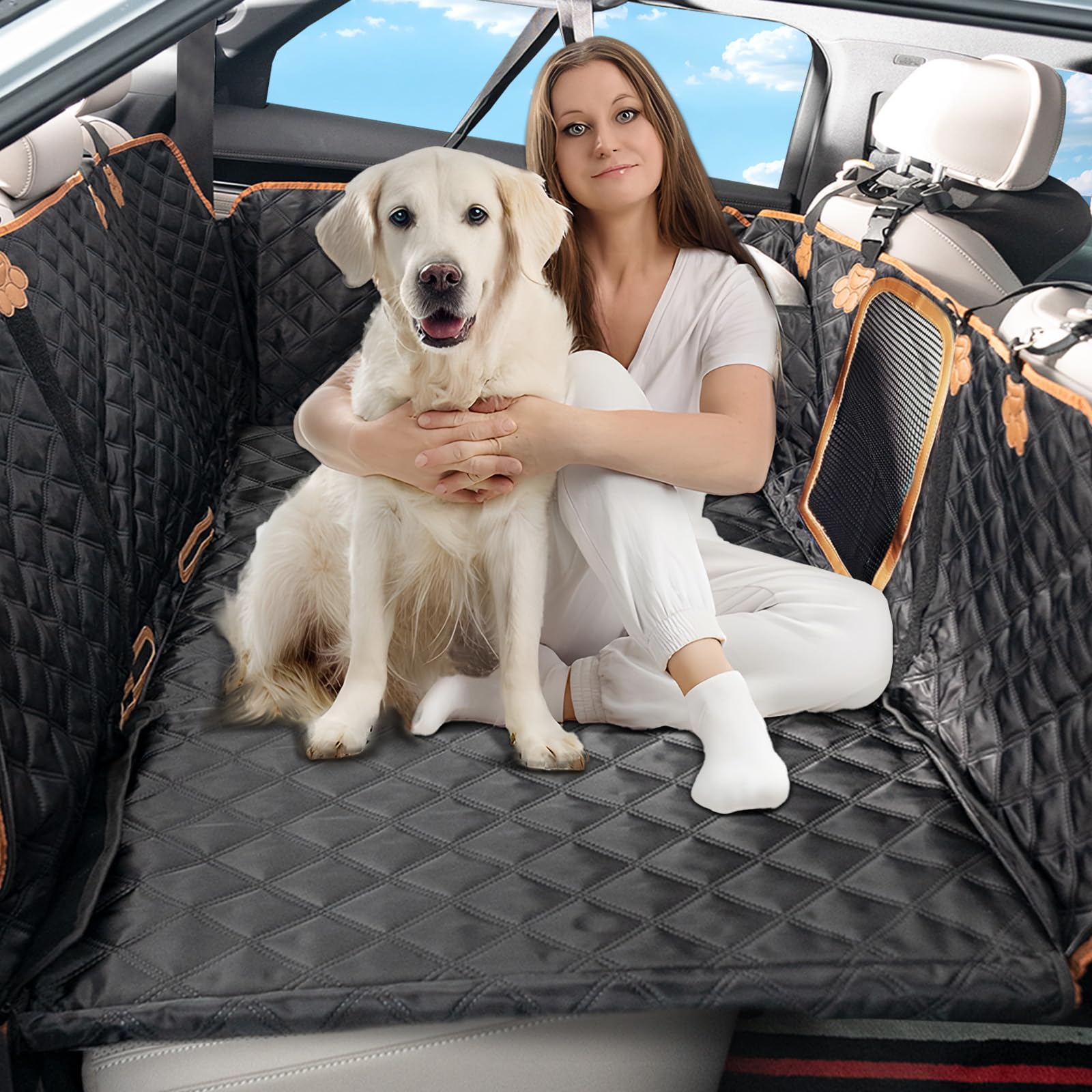 NEVERLAND Back Seat Extender for Dogs - Waterproof Dog Car Seat Cover for Back Seat with Hard Bottom Holds 400 lbs, Upgrade 2-in