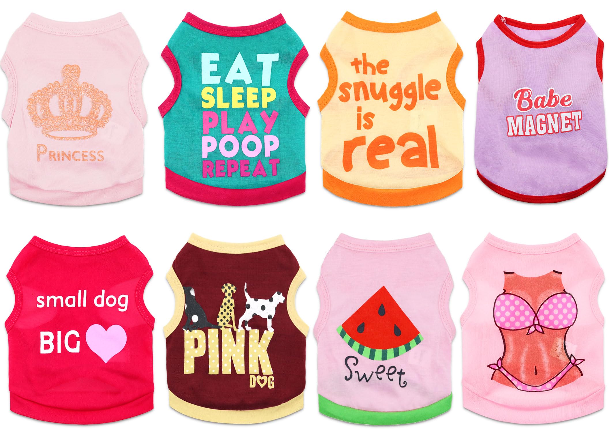8 Pack Dog T-Shirt Clothes For Small Dogs Girls Puppy Shirts Summer Breathable Chihuahua Yorkie Apparel, Xs