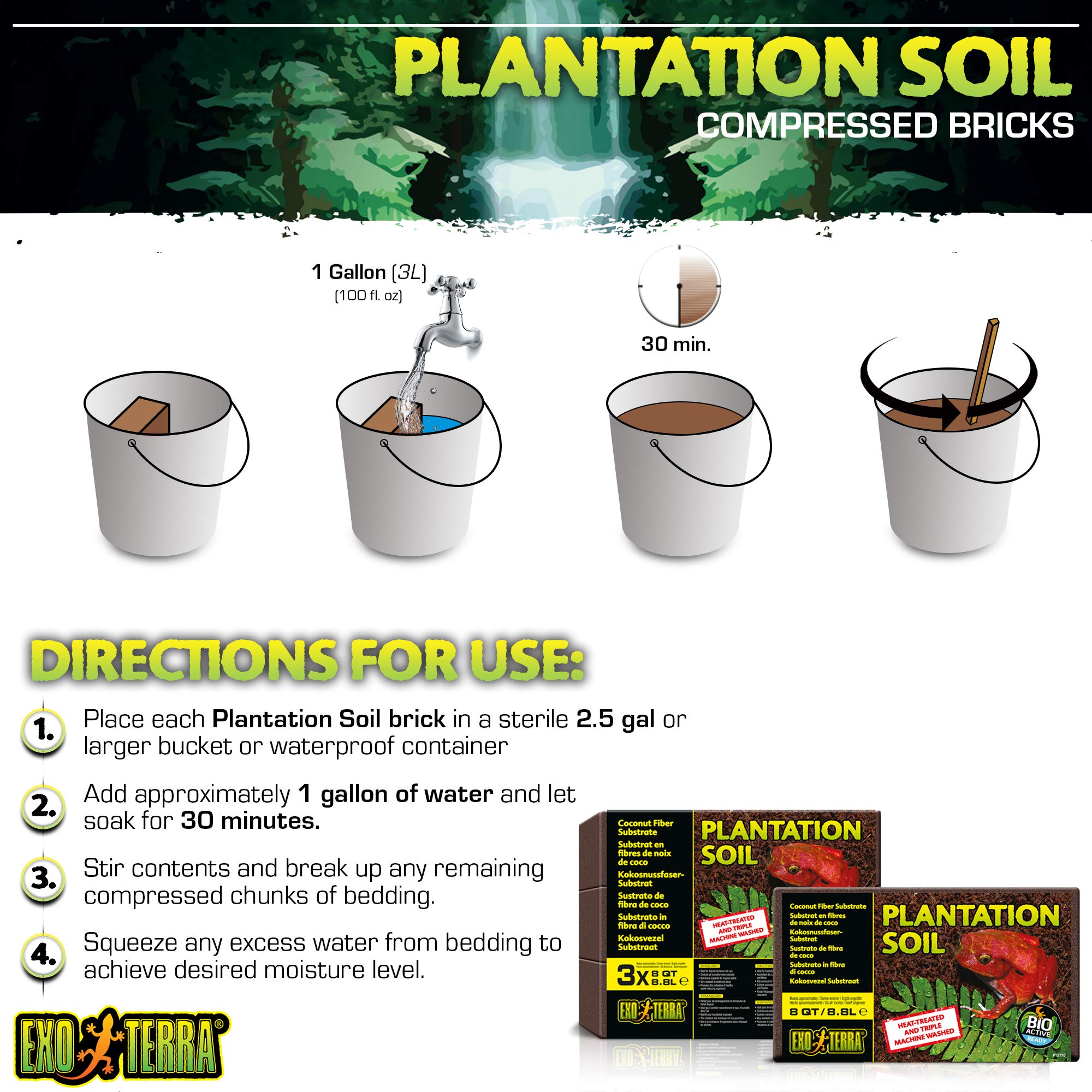 Exo Terra Plantation Soil, 8 Qt (8.8 L) - 100% Natural Terrarium Substrate | Increases Humidity, Stimulates Digging & Burrowing | Ideal For Natural Terrarium Setups & Live Plants