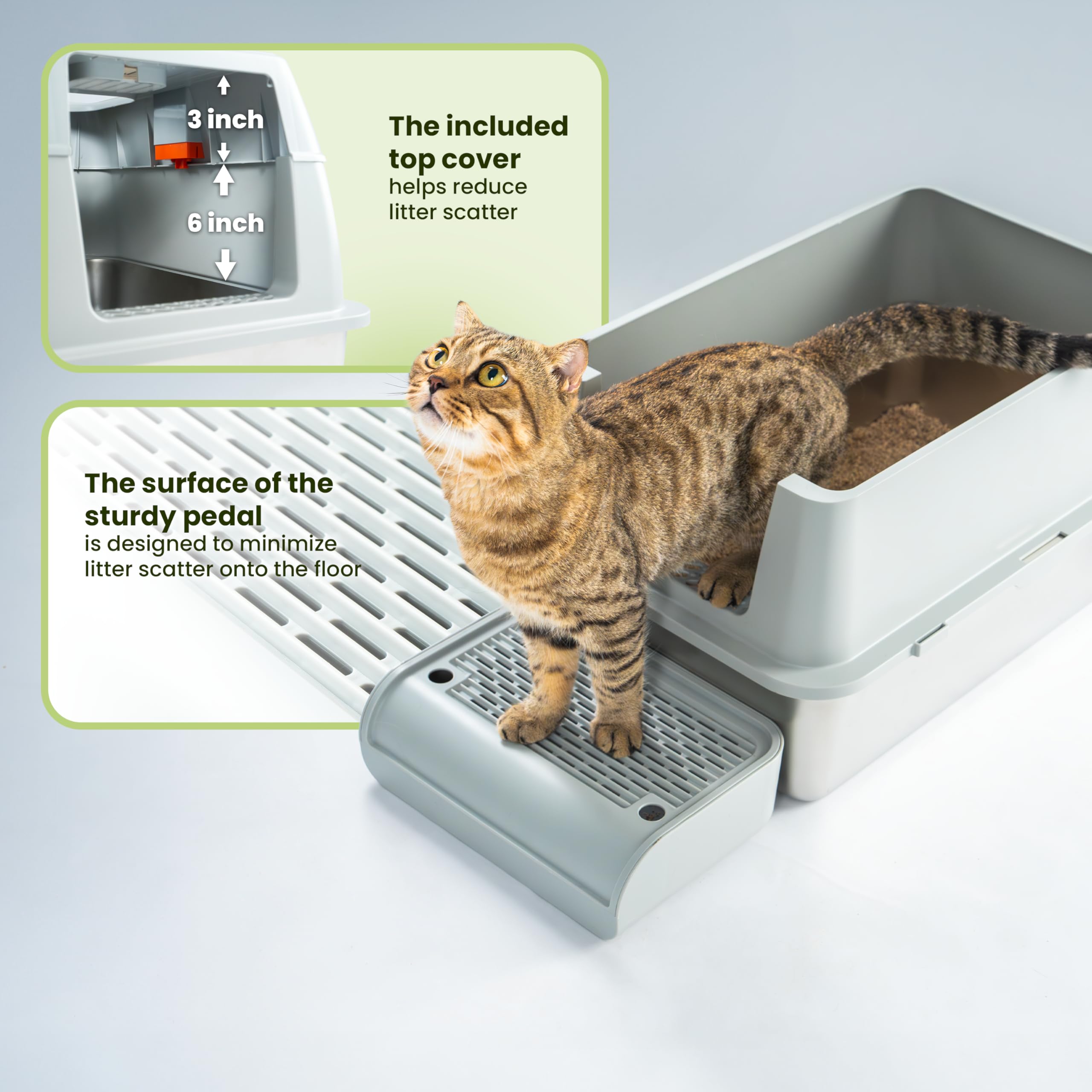 Cattasaurus Stainless Steel Xl Cat Litter Box With Lid For Large Cats Up To 40Lbs, Removable Kitty Litter Box Enclosure, High Si