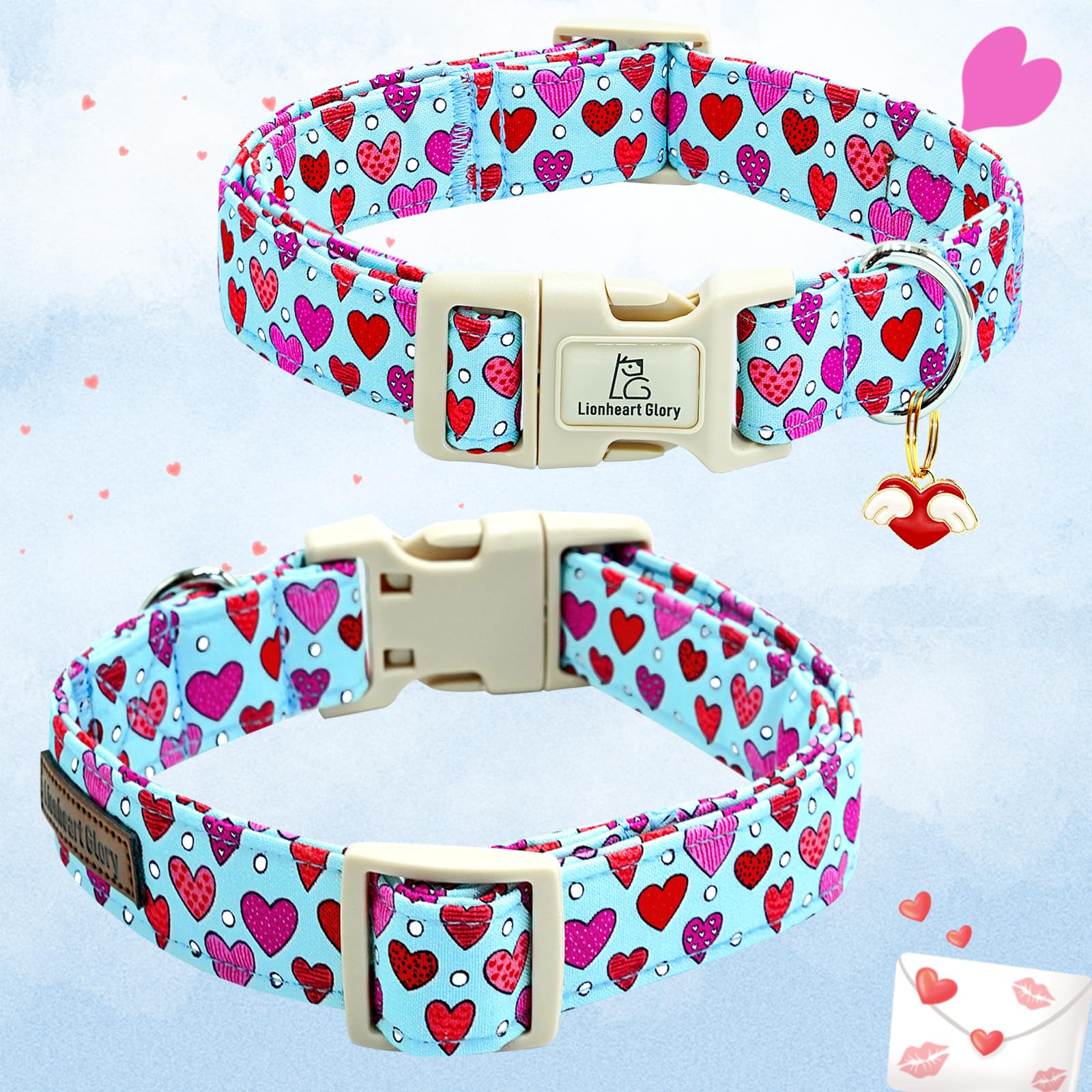 Lionheart Glory Valentine Collar-Red Hearts Dog Collar For Large Cute Dog Collars Spring Female Male Pet Gift Adjustable Heavy-D