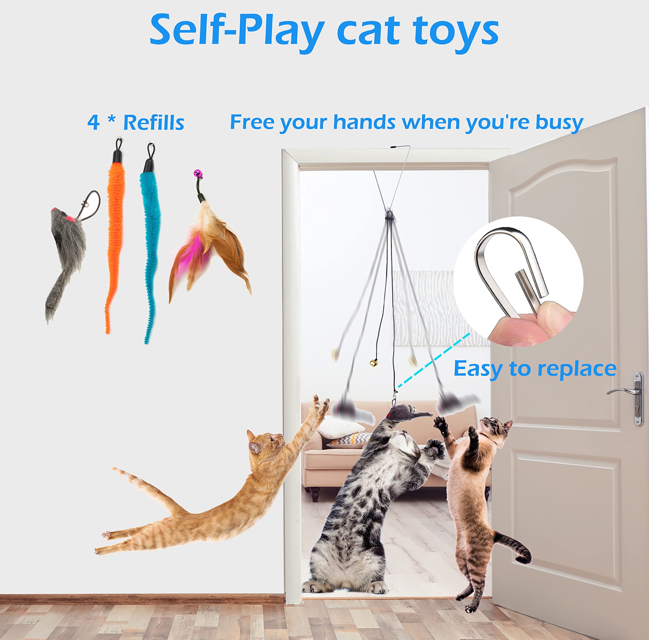 Fashion s Talk Cat Toys 50 Pcs for Indoor Cats,Interactive Door Hanging Mice Feather Toy Cat Spring Toy Cat Wand Catnip Crinkle