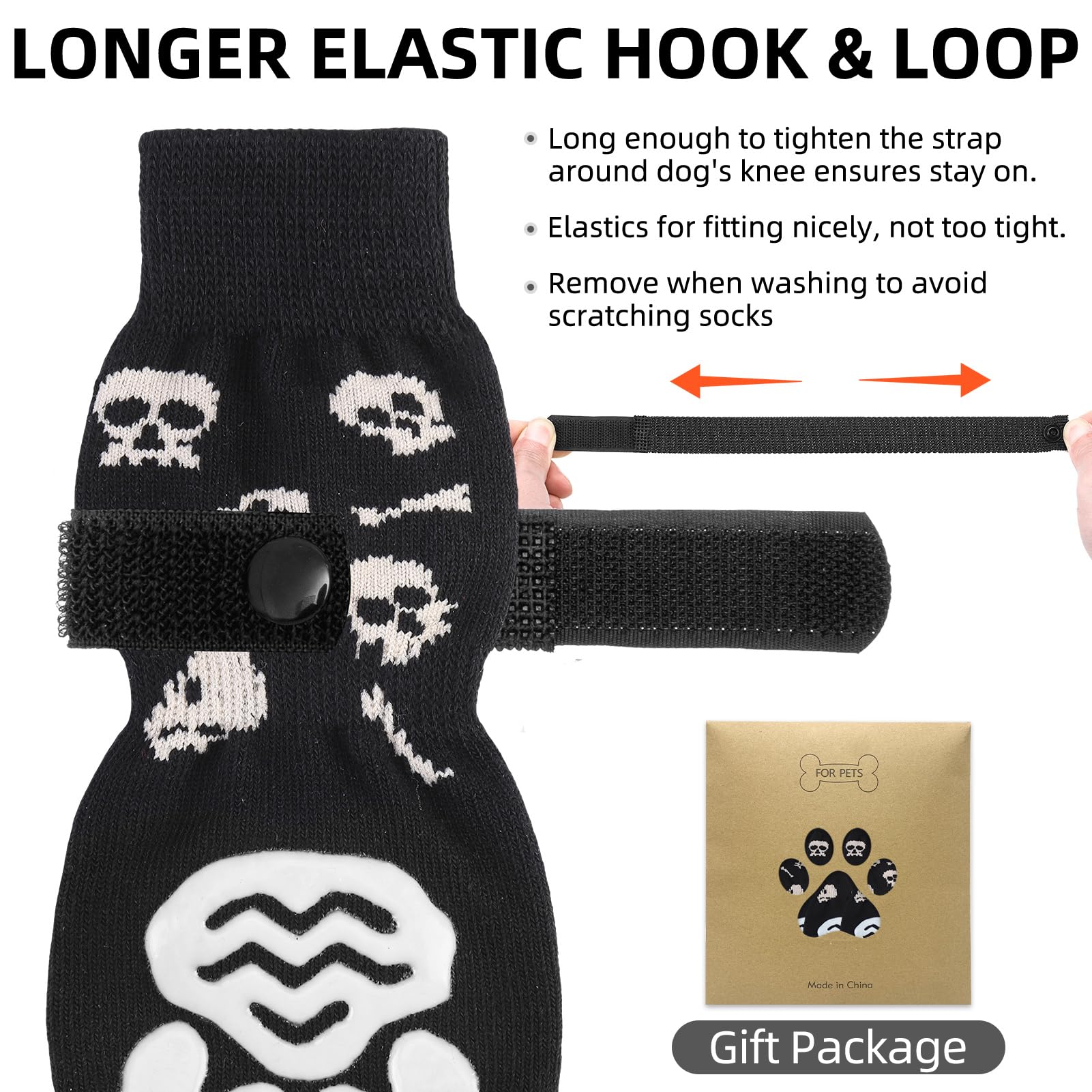 PUPTECK Anti-Slip Dog Socks - 2 Pairs, Double Grippers, Small, Black Skull, Durable Polyester, Traction Booties for Dogs