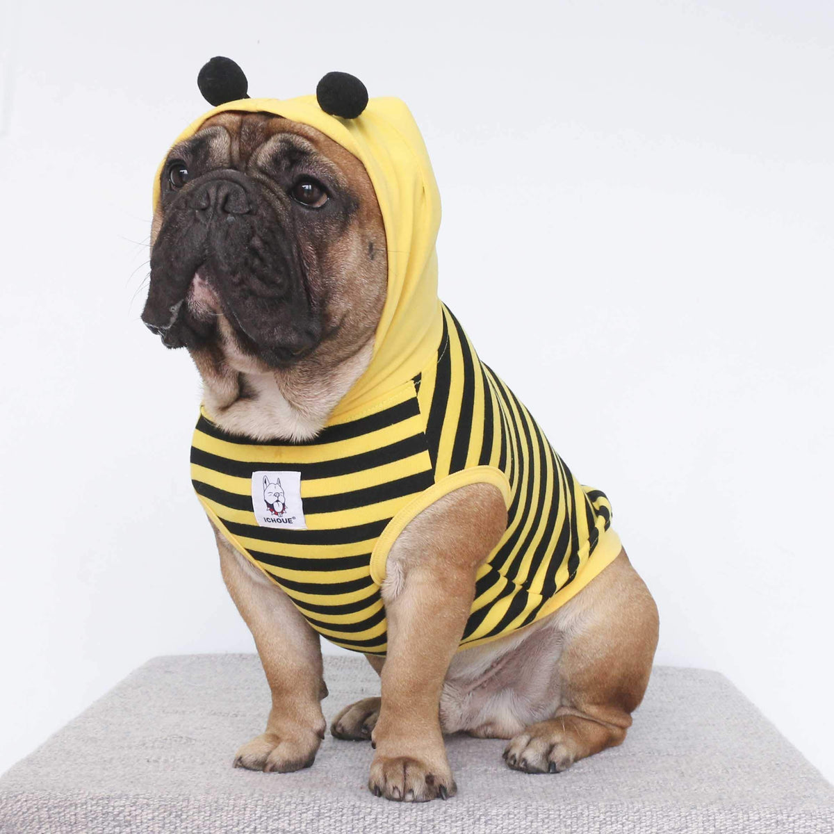 Ichoue Bee Honeybee Bumblebee French Bulldog Costumes Hoodies Sleeveless Clothes Outfits Funny Cosplay Shirts For Medium Dogs Frenchie Pug English Boston Puppy - Black And Yellow, Large Plus