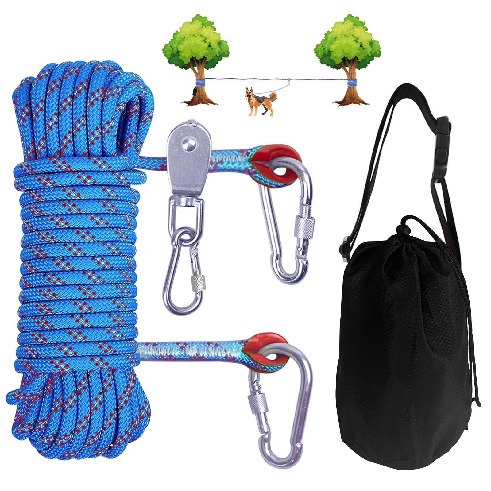 Dog Camping Essentials 50Ft Portable Overhead Trolley System Pet Camping Leash For Dogs Up To 200Lbs Dog Runner For Yard Blue