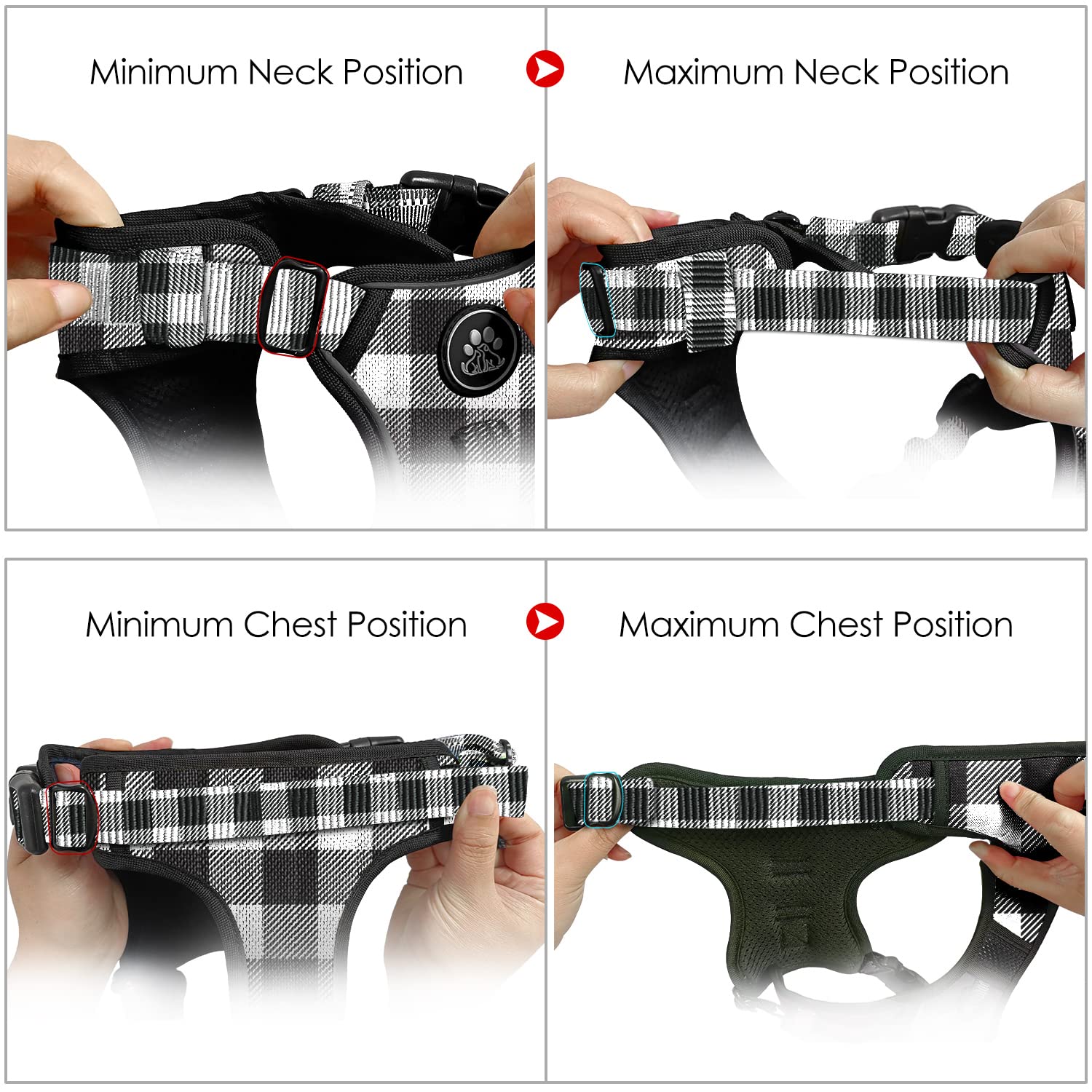 Nestroad Dog Harness (Checkered Black,S) With Leash, Reflective, Adjustable, Soft Padded, Easy Control Handle, For Small Dogs, F