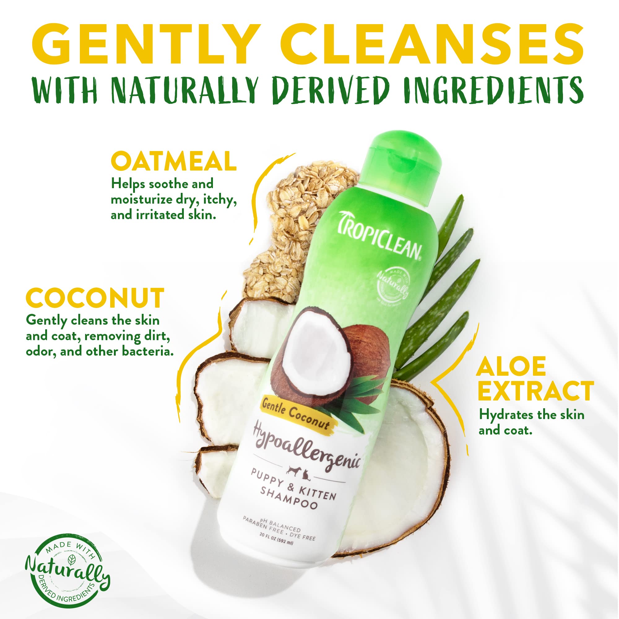 Tropiclean Coconut Hypoallergenic Dog Shampoo | Gentle Puppy Shampoo For Sensitive Skin | Natural Pet Shampoo Derived From Natural Ingredients | Kitten Friendly | Made In The Usa | 20 Oz.
