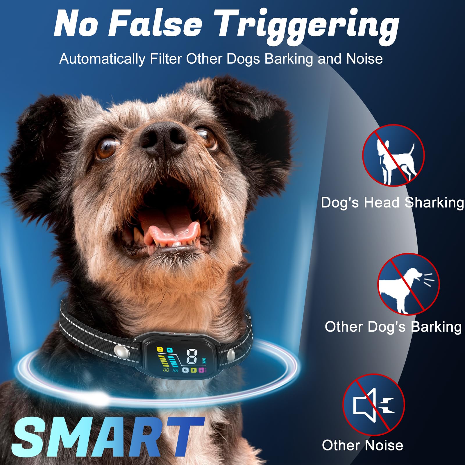 Dog Bark Collar For Large Medium Small Dogs 8-150Lbs, Rechargeable Smart Bark Collar, Auto Barking Anti Bark Training Collar Wit