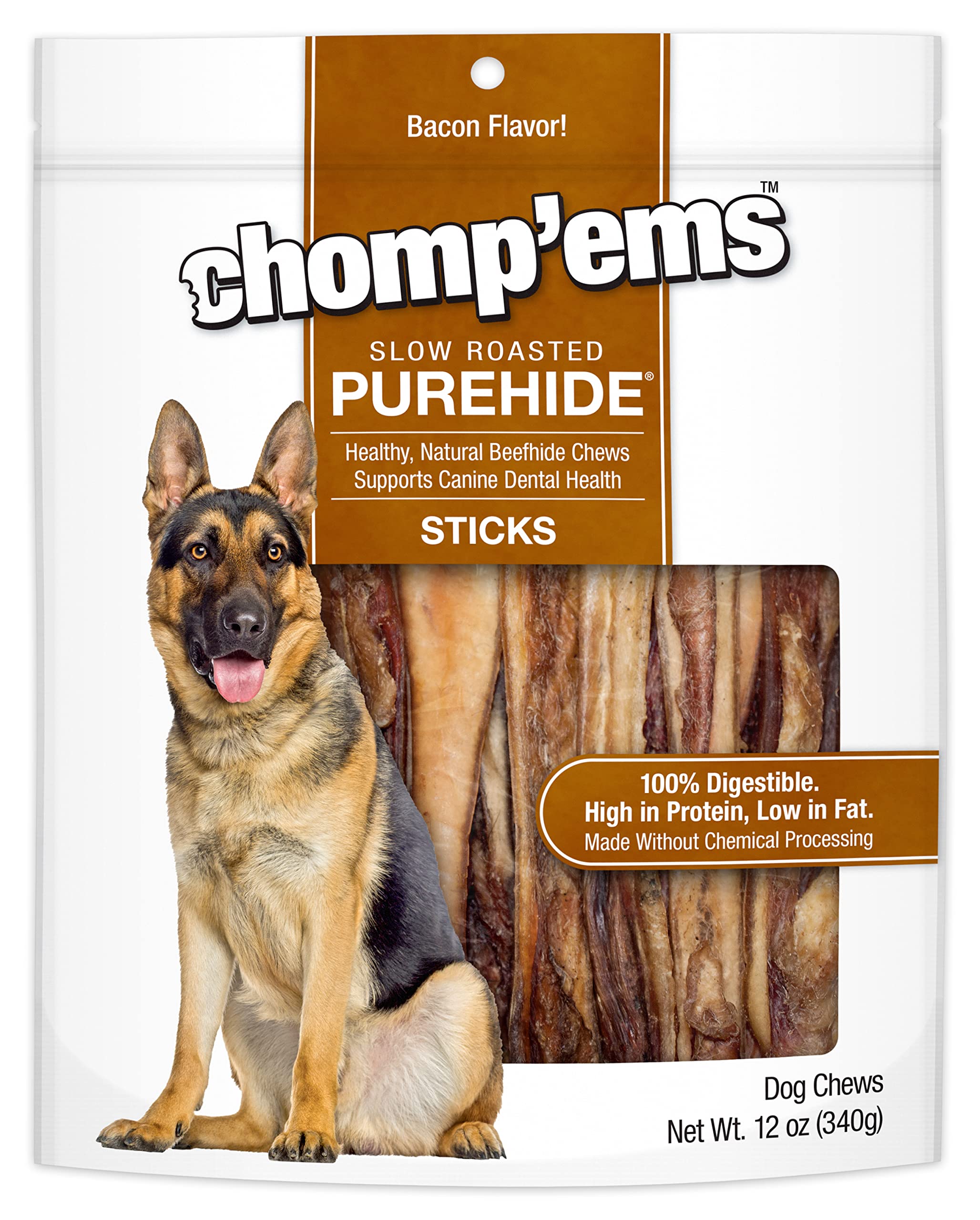 Chompems Purehide Sticks Healthy Natural Rawhide Dog Chew, 12 oz
