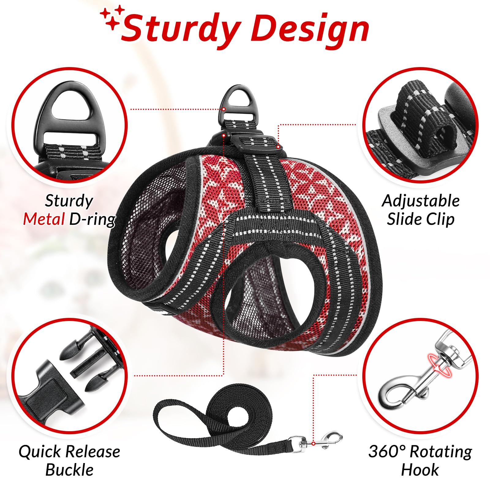 Catromance Cat Harness And Leash Set Escape Proof For Walking, Safe Adjustable Small Large Kitten Vest With Reflective Strip For Kitty, Easy Control Comfortable Soft Outdoor Harnesses, Red, Medium