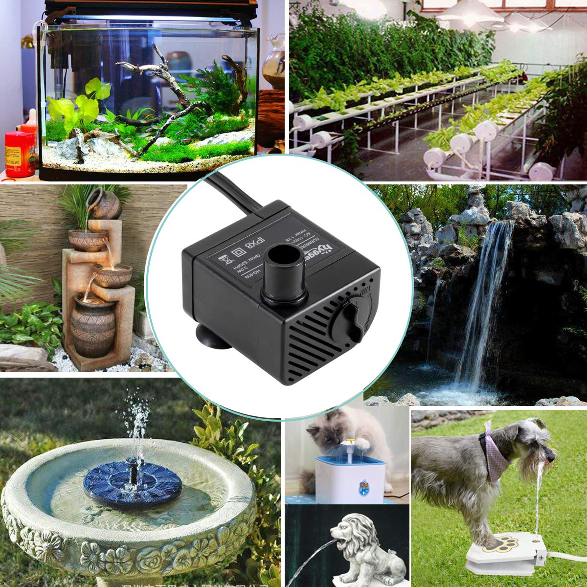 hygger Ultra Quiet 53GPH (200L/H, 3W) Submersible Mini Water Pump Comes with 2 Nozzles, for Aquariums, Fish Tank, Fountain, Hydr