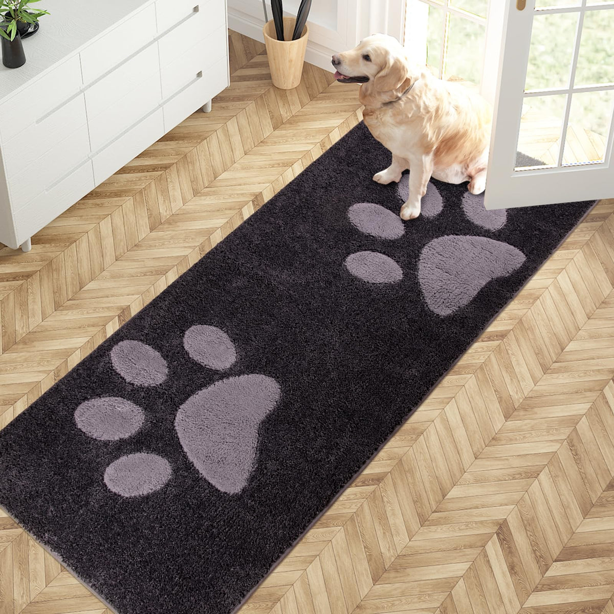 Purrugs Dirt Trapper Door Mat 32' X 70', Non-Skid/Slip Machine Washable Microfiber Entryway Rug, Dog Door Mat, Super Absorbent Welcome Mat For Muddy Wet Shoes And Paws, Charcoal