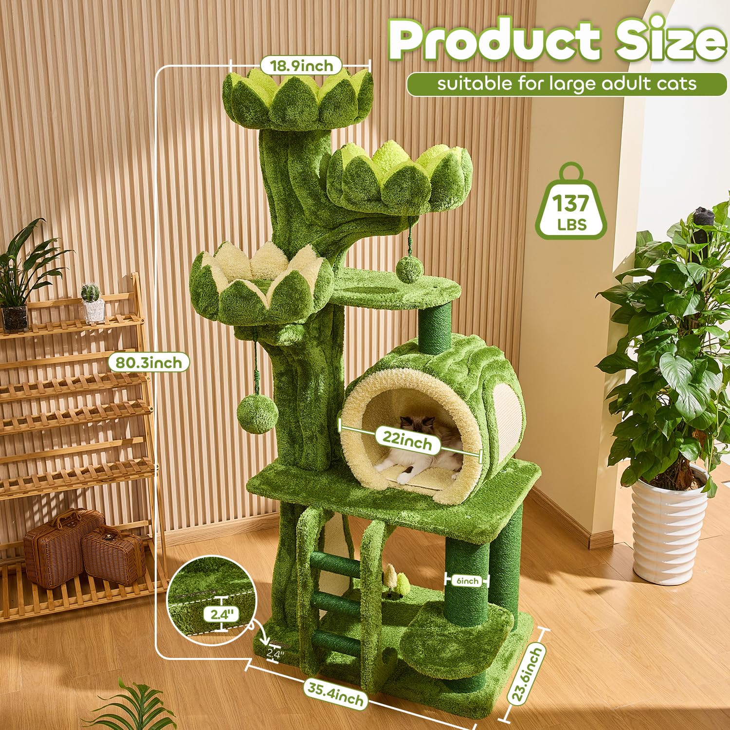 Couner 80.3'' Luxury Cat Tree,Lotus Modern Cat Tower For Indoor Cats Adults,Heavy Duty Maine Coon Cat Condo With 2*Hidden Cat Fo