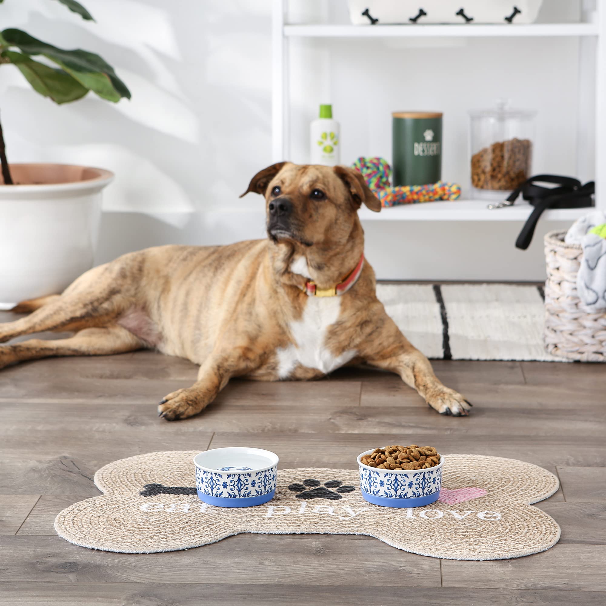 DII Pet Bowl Portuguese Tile Small 4.25Dx2H (Set of 2)