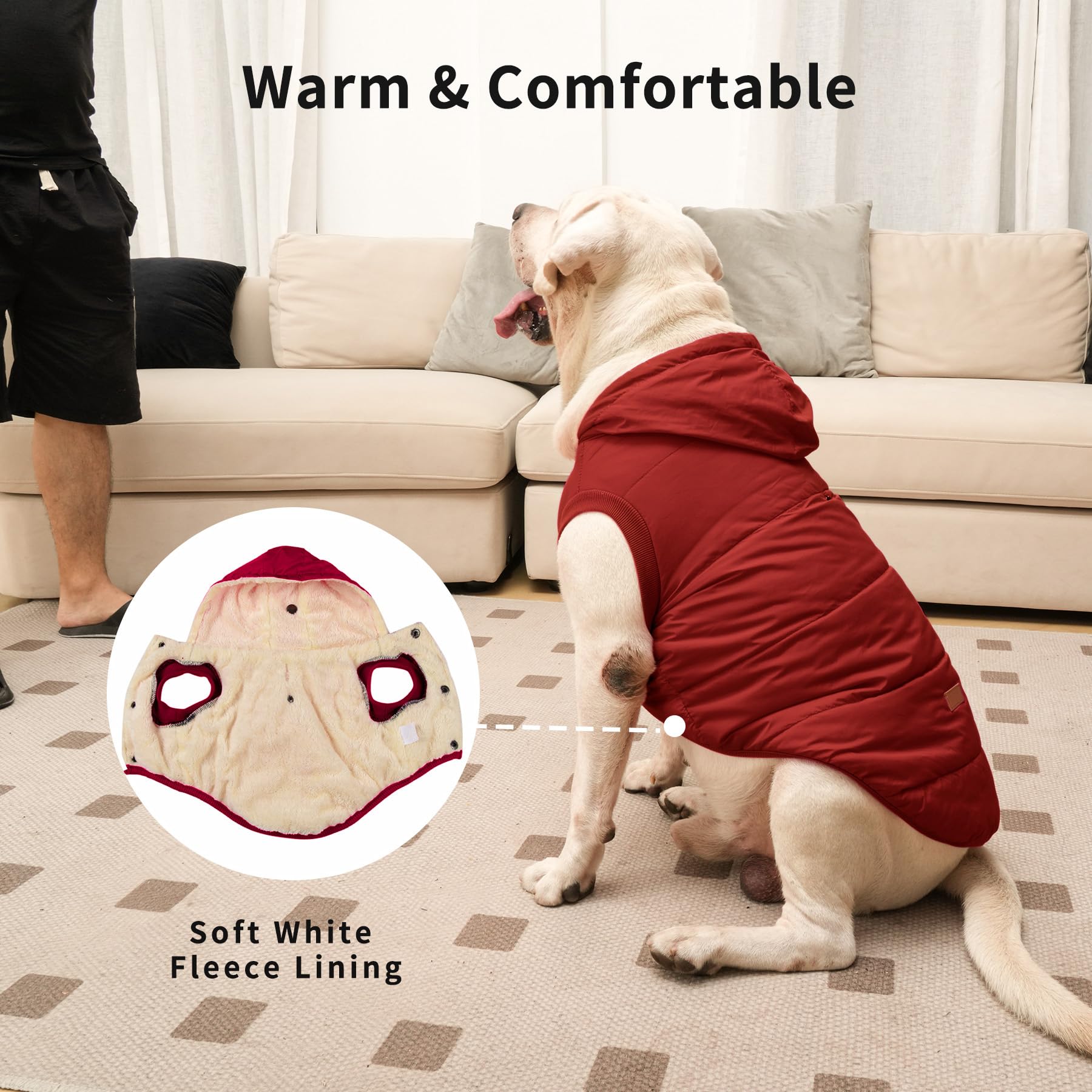 Vecomfy Fleece Lining Extra Warm Dog Hoodie In Winter For Large Dogs Jacket Pet Coats With Hooded,Red Xxxl