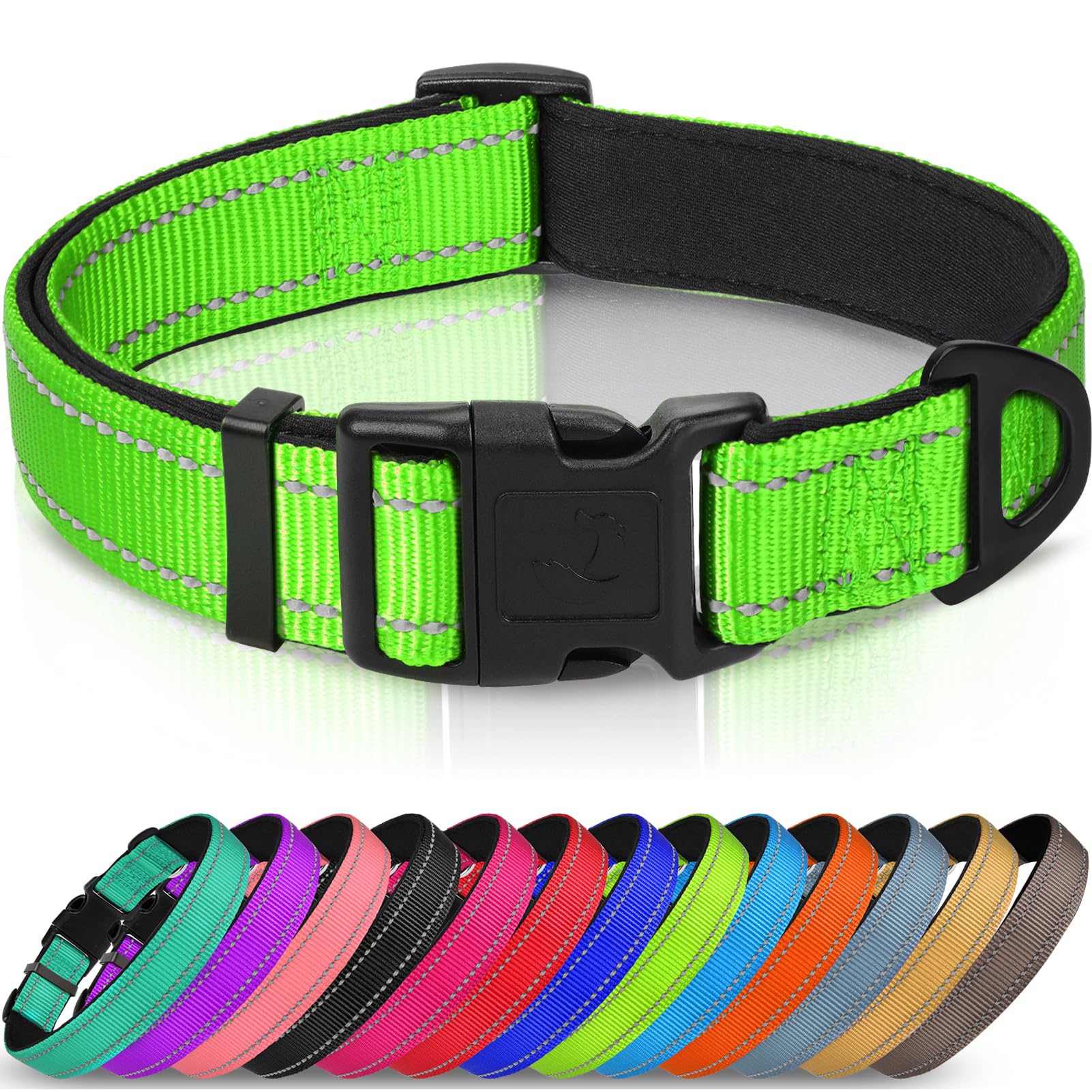 Joytale Reflective Dog Collar,Soft Neoprene Padded Breathable Nylon Pet Collar Adjustable For Extra Large Dogs,Green,Xl
