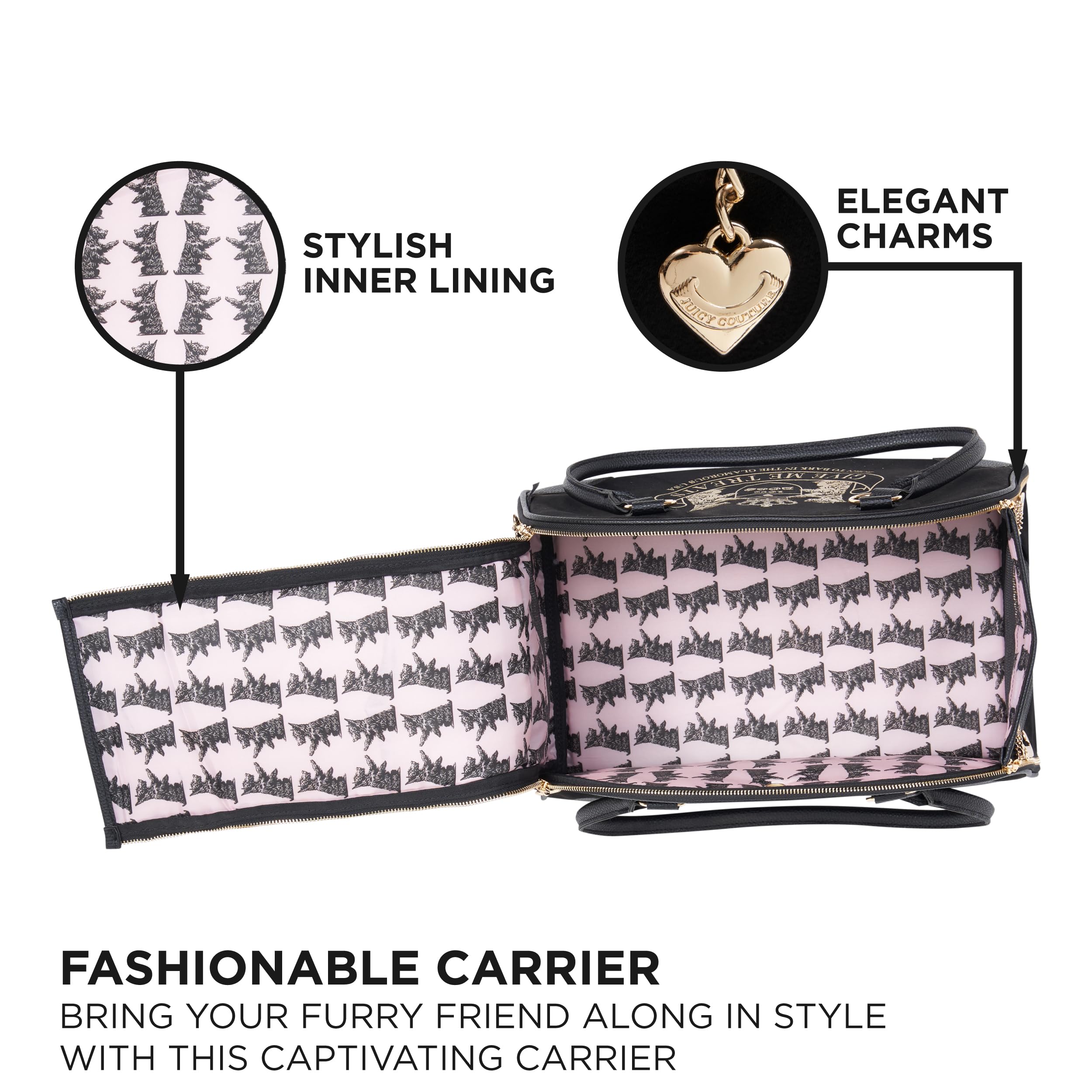 Juicy Couture Give Me Treats Pet Carrier - Stylish Black Travel Bag for Small Dogs and Cats