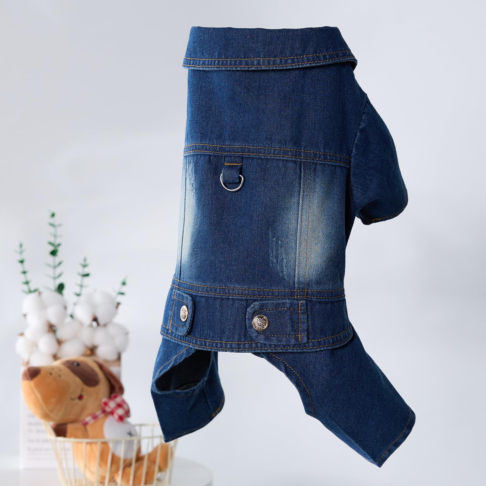 Cantuccistudio Fashionable Denim Dog Jacket, Suitable For Small To Medium-Sized Dogs To Wear All Year Round, Machine Washable (S