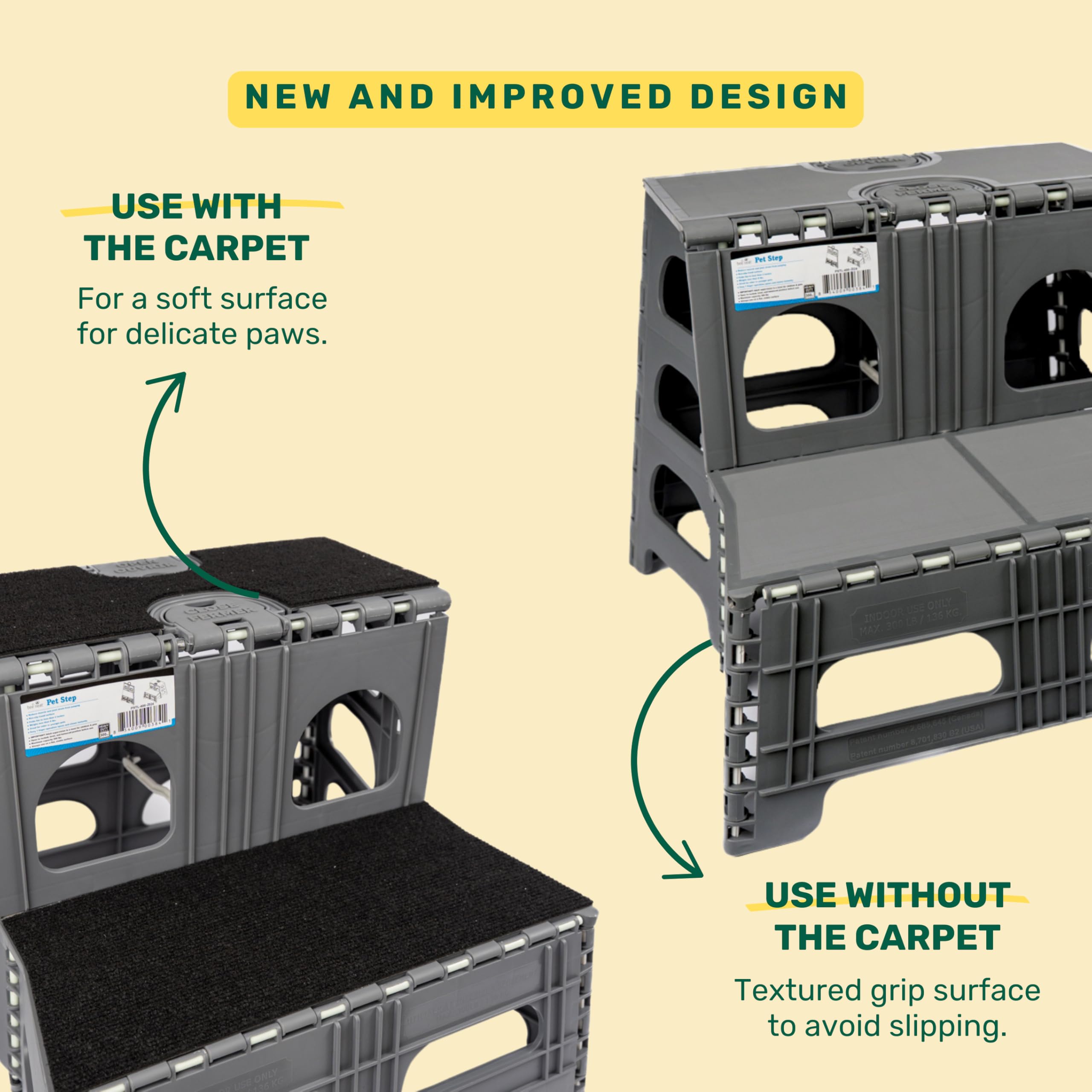 Bee Neat 2 Step Folding Dog Stairs & Ramp For Your Pet - Indoor Outdoor Foldable Pet Stairs For High Bed, Car, Suv - Collapsible