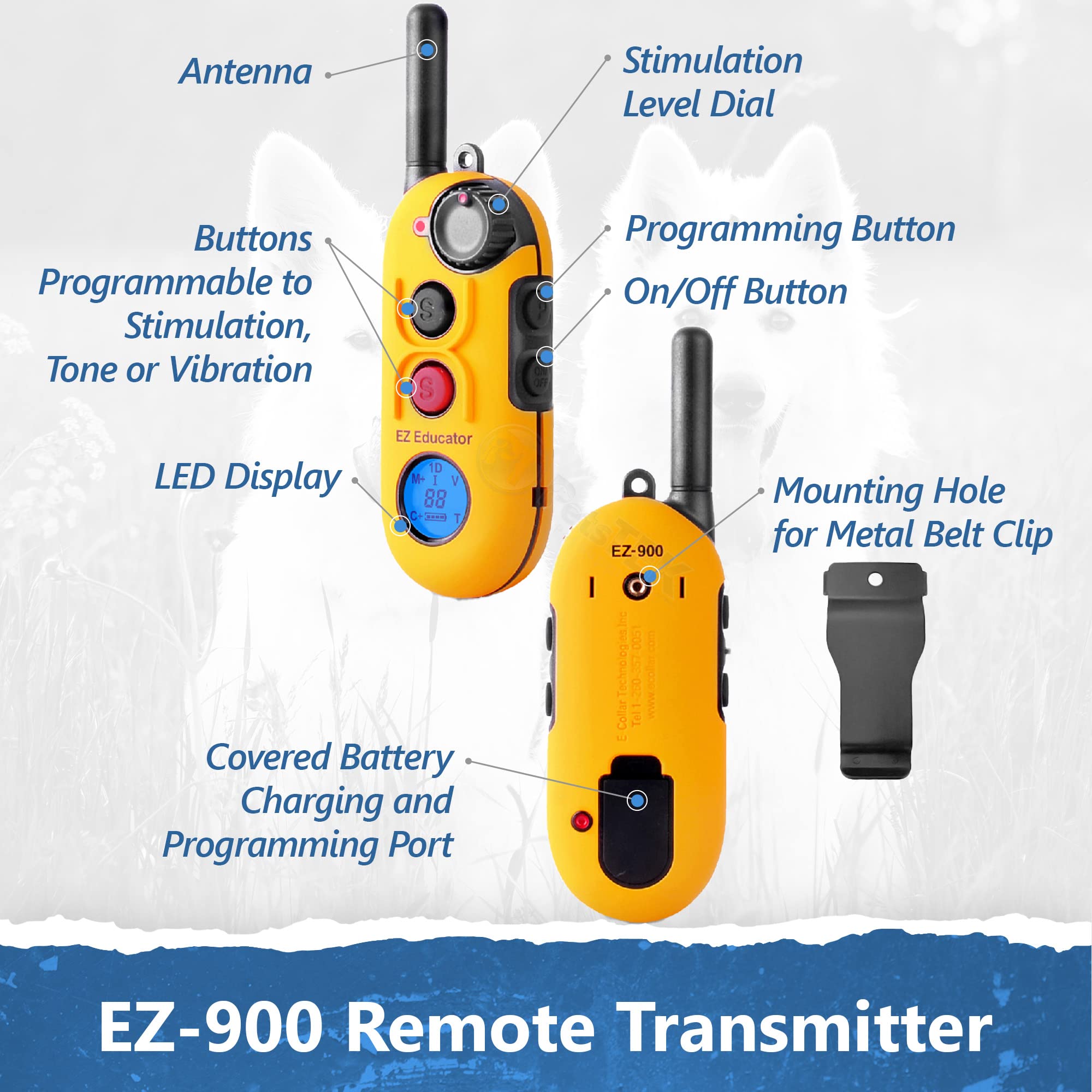 E-Collar Educator Ez-900-1/2 Mile Remote Waterproof Dog Trainer - Static, Vibration And Sound Stimulation Collar With Petstek Do