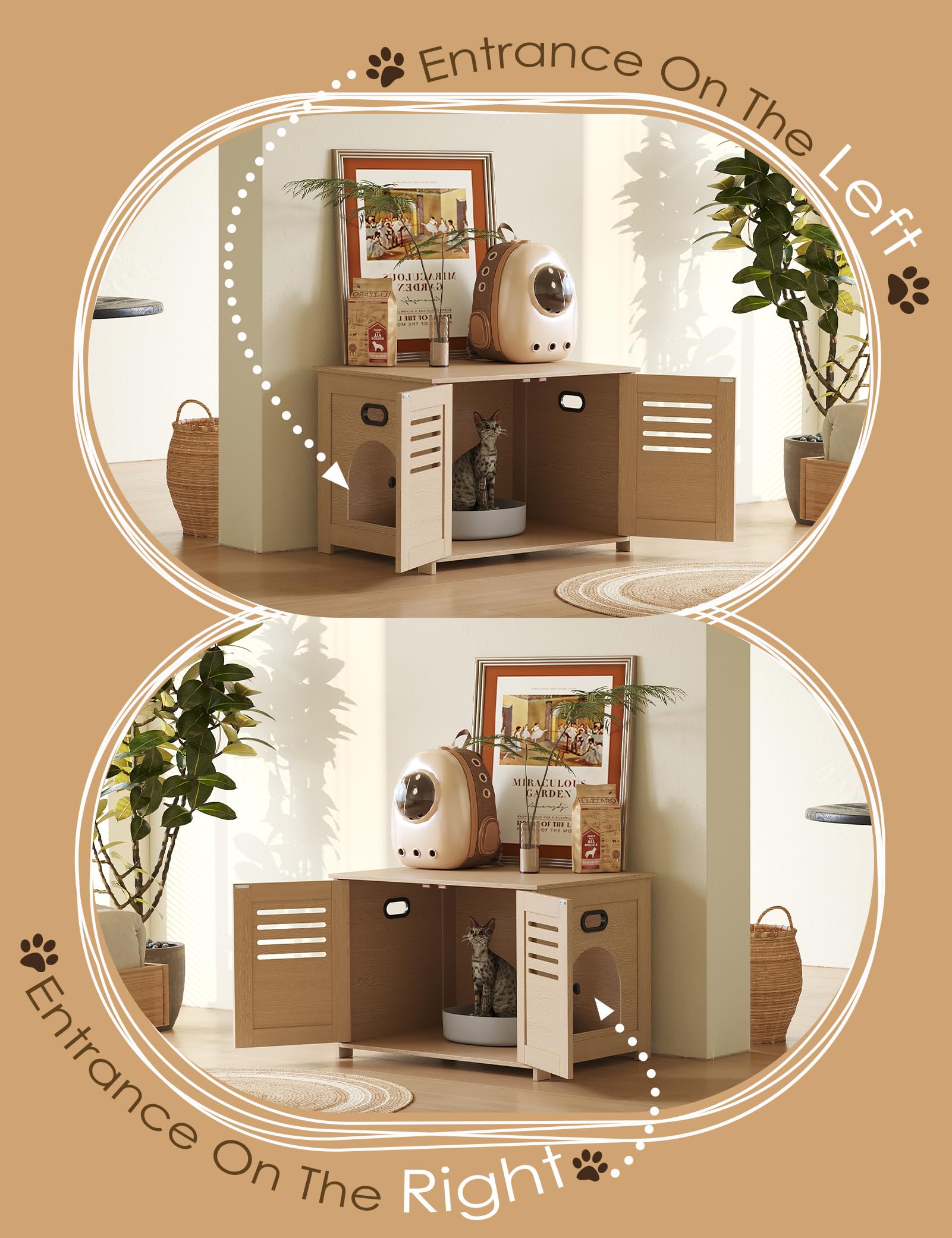 Dinzi Lvj Litter Box Enclosure, Cat House With Good Ventilation, Entrance Can Be On Left Or Right Side, 31.5'' Long Hidden Washr