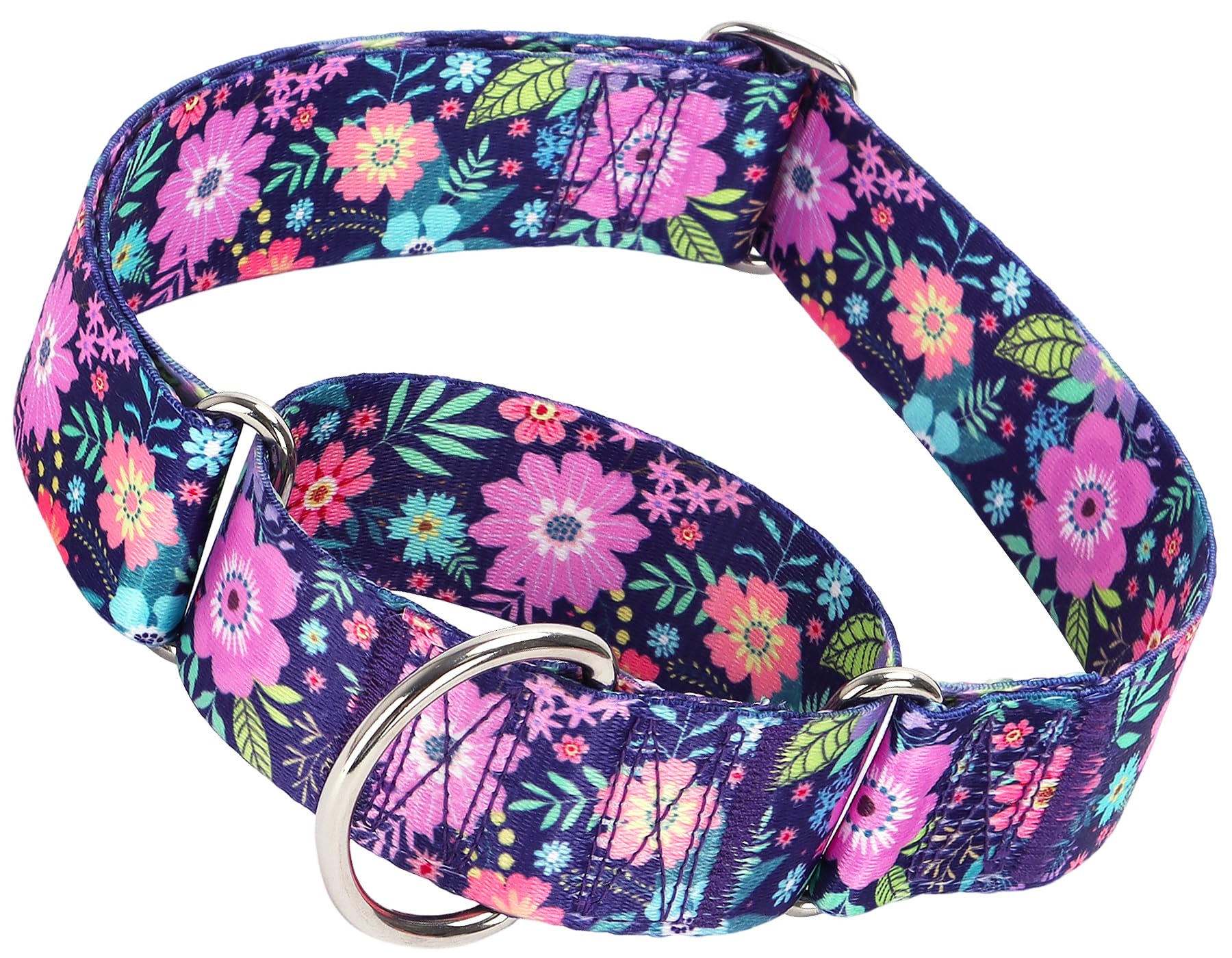 Martingale Dog Collar 1.5 Inch Wide - Bohemian Floral Print Adjustable Nylon No-Pull Training Collar For Medium/Large/Xl Dogs, H