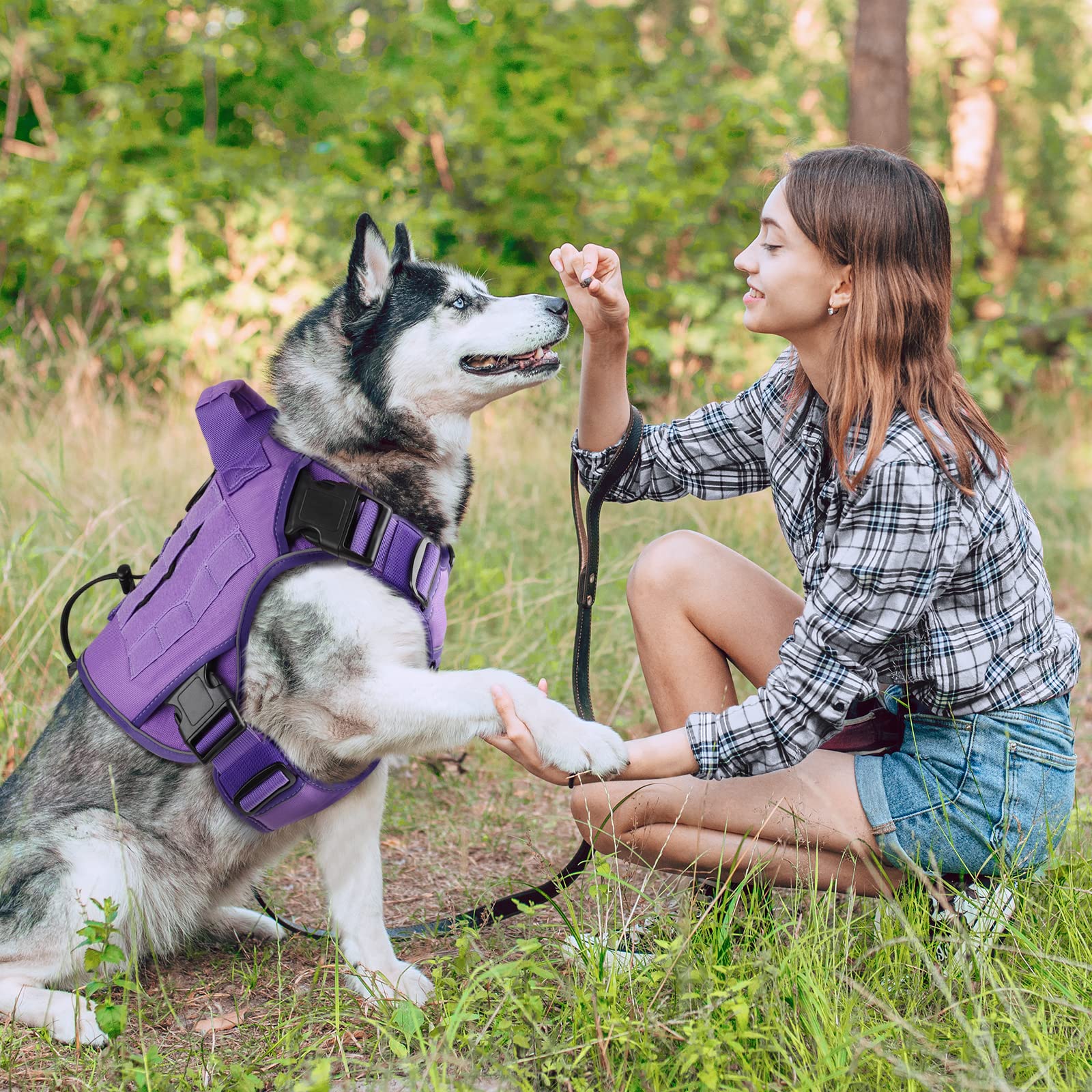Wingoin Purple Harness With Handle Tactical Dog Harness Vest For Large Medium Dogs No Pull Adjustable Reflective K9 Military Dog Vest Harnesses For Walking, Hiking, Training(M)