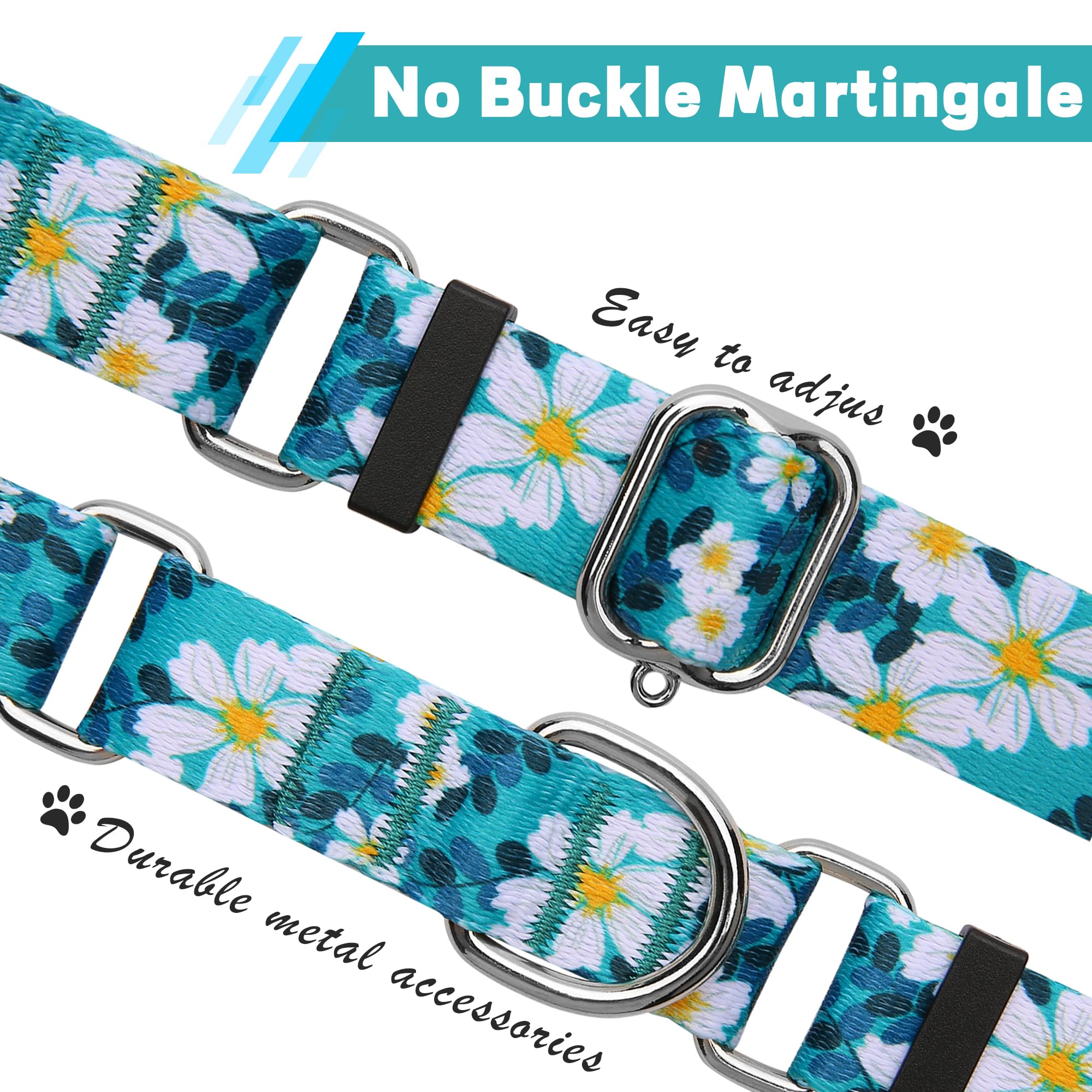 Hikiko Martingale Collar For Dogs With No Buckle Floral Daisy Dog Collar Soft Nylon No Pull Dog Collars For Small Dogs,Green Flo