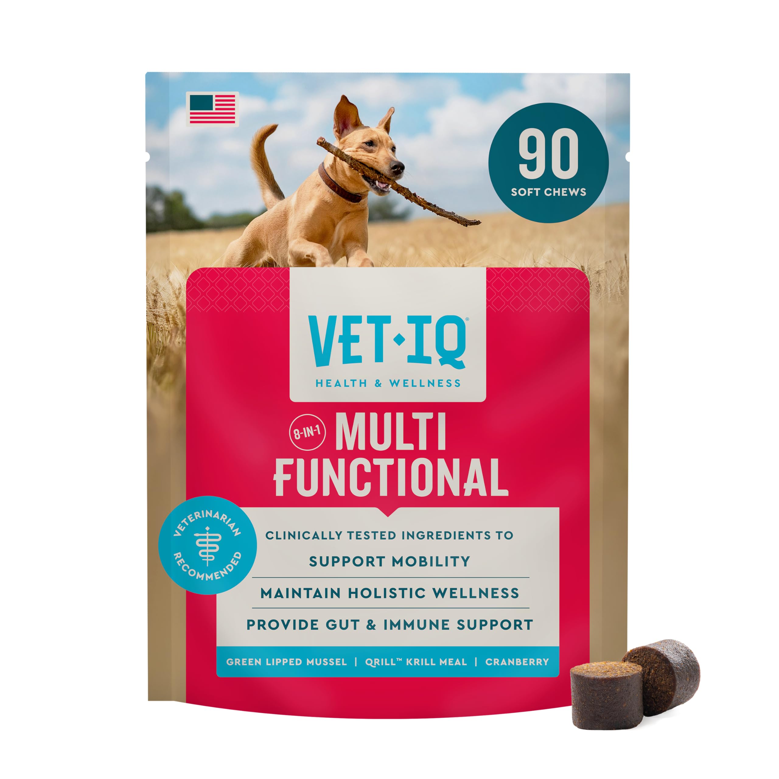 VetIQ Multivitamin Supplement for Dogs, Supports Active Brain Function, Immune System, and Digestive System, Hickory Smoke Flavo