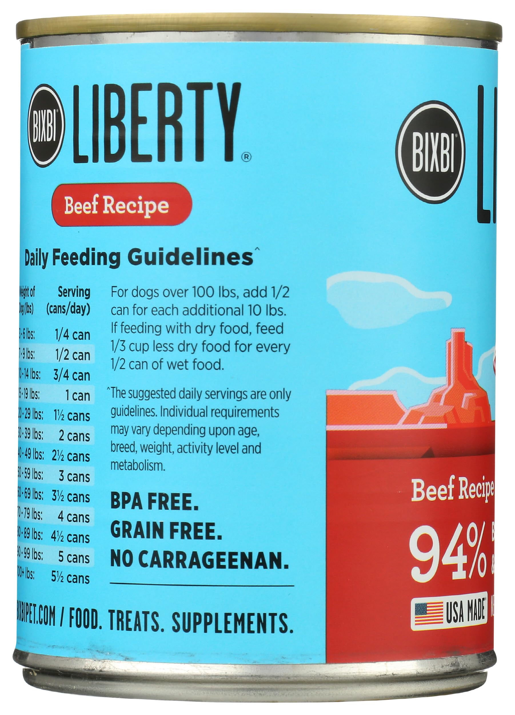 BIXBI Liberty Grain-Free Wet Dog Food, Beef Recipe, 12.5 oz Cans, Pack of 12, 9.38 lb Total