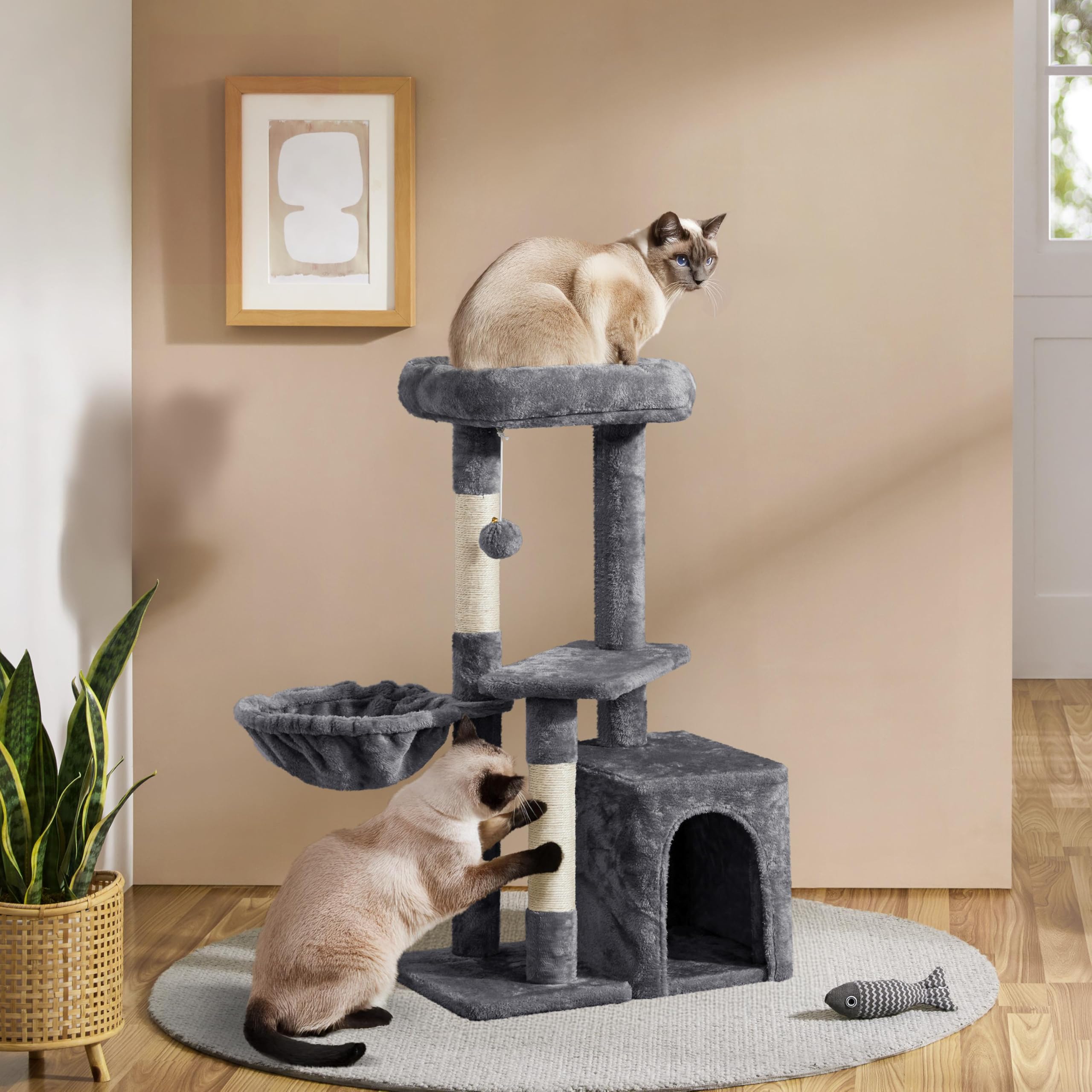 Yaheetech Cat Tree, Plush Covered Cat Tower For Indoor Cats, Cute Cat Condo With Scratching Post & Pad, 34.5In Multi-Level Cat Furniture Activity Center Cat Bed W/Dangling Ball & Platform For Kittens