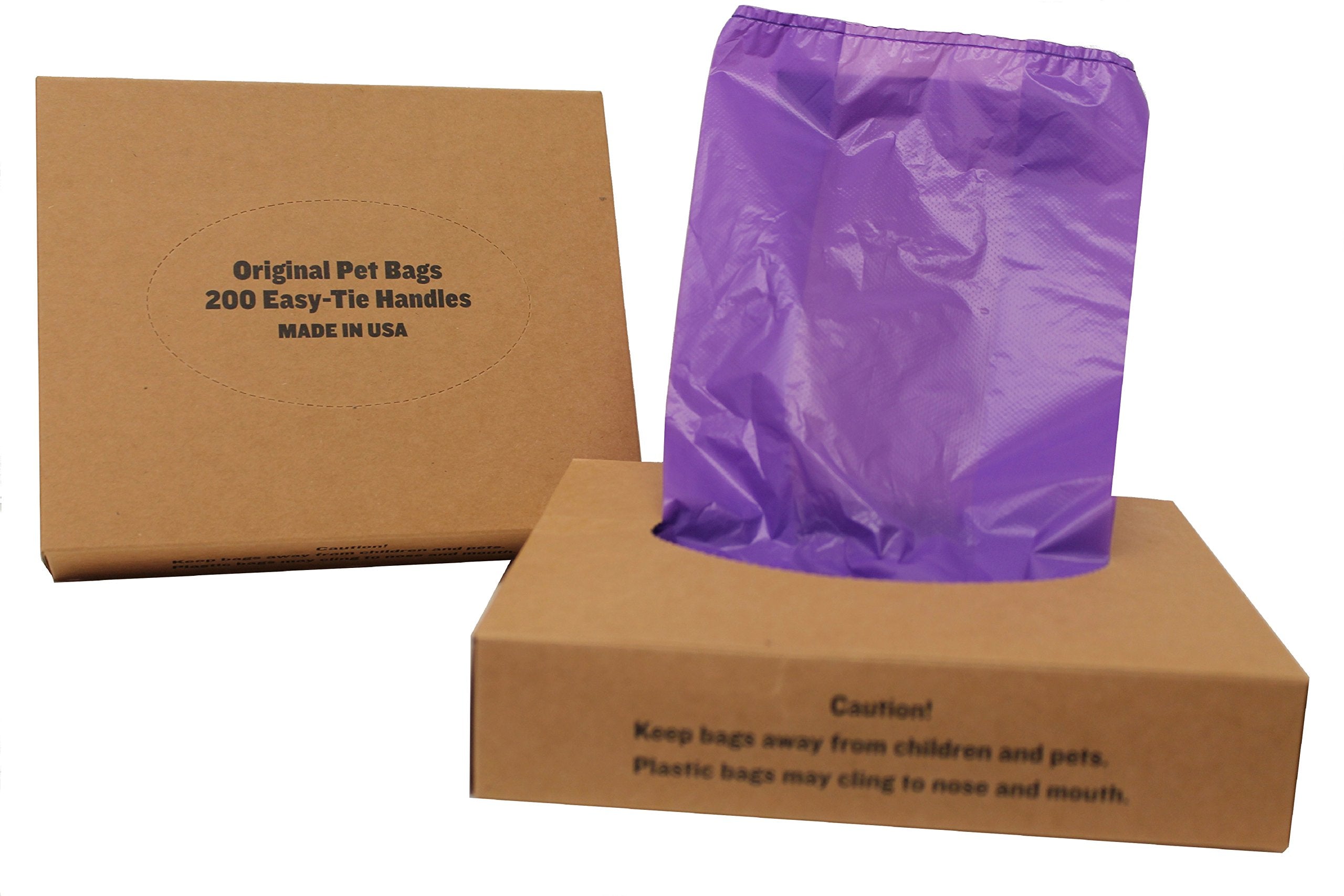 Originalpetbags 200 Black Easy Open & Easy-tie Handle 15 Strong Leak- Proof Poop Bags, Dog Waste Bags Made in USA (not on rolls)
