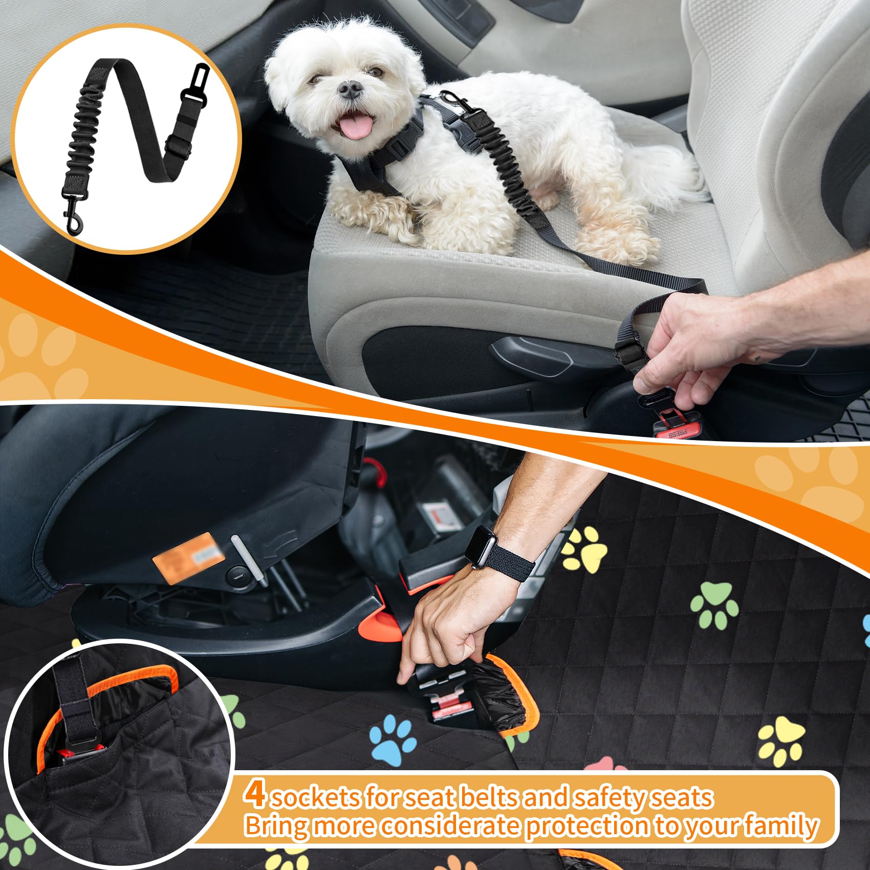 Famstar Large Dog Car Seat Cover For Back Seat 100% Waterproof Durable 600D 6-Layer Scratchproof Nonslip With Mesh Window For Dog Hammock For Car Trucks Suv