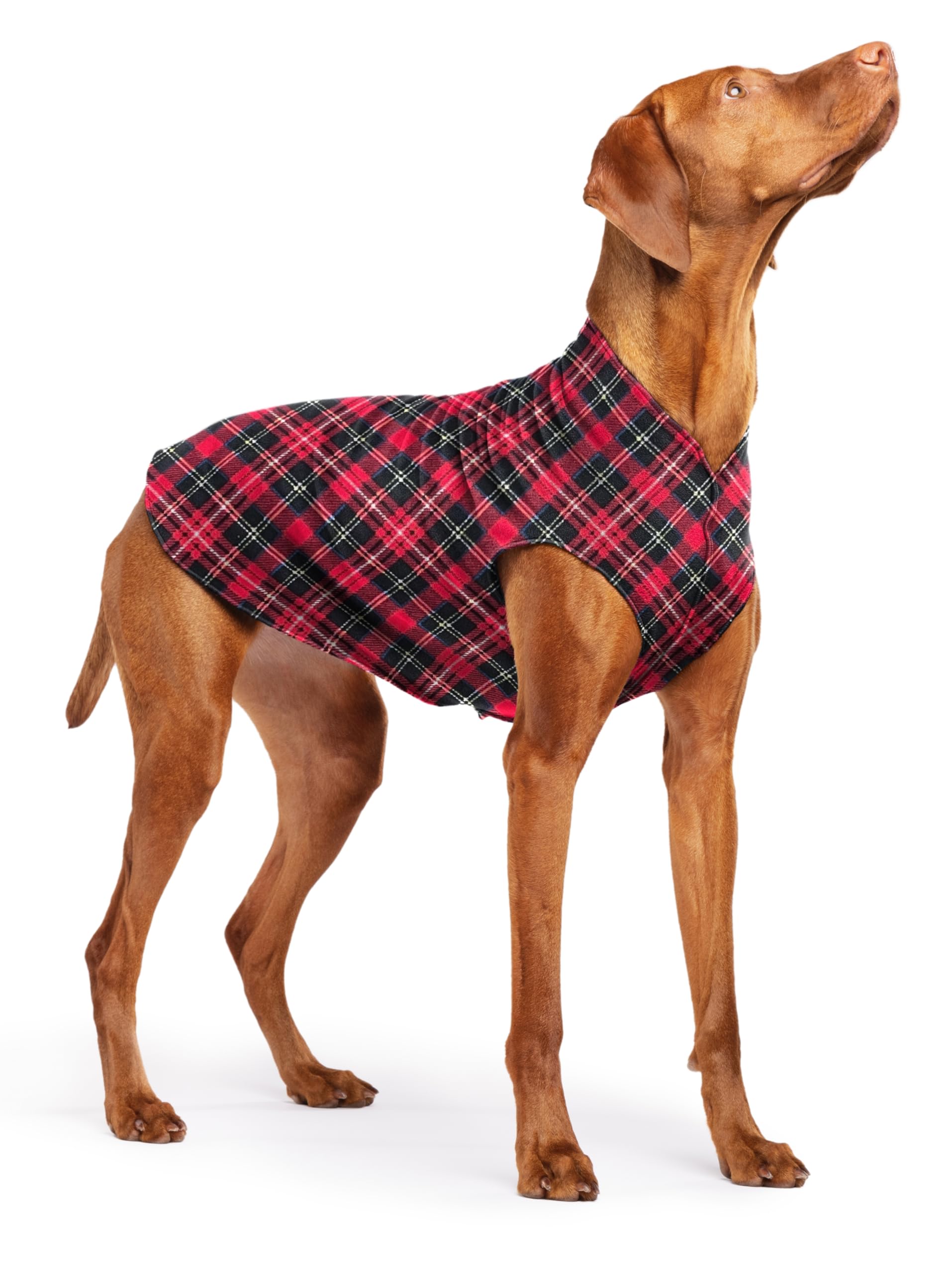 Gold Paw Stretch Fleece Dog Coat, Stretchy Pet Sweater, Machine Washable Pullover For Winter And Fall, Red Classic Plaid, 18
