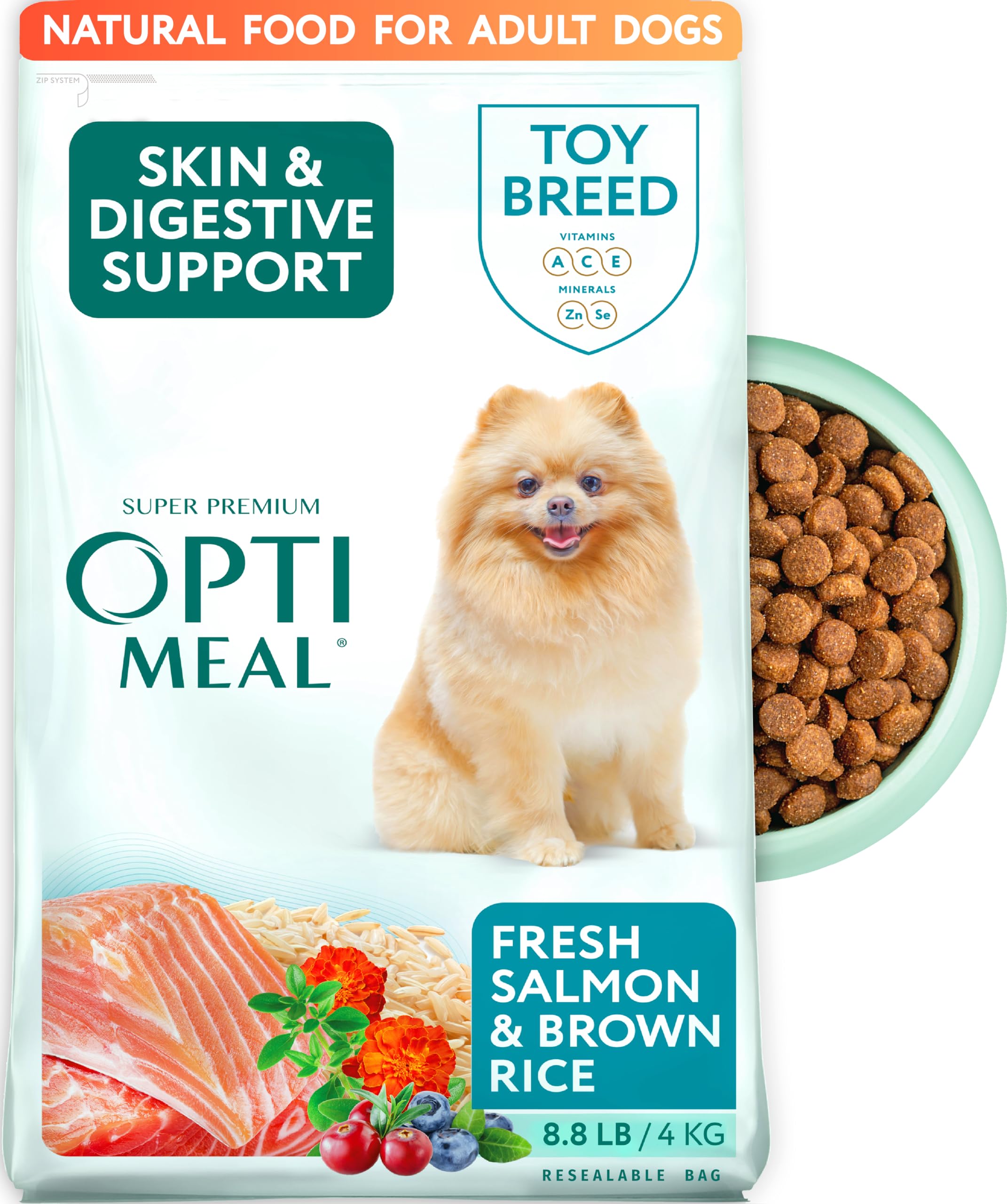 Optimeal Toy Breed Dry Dog Food - Small Kibble for Small Dogs, High Protein, Natural Ingredients, Skin & Digestive Support, Prem