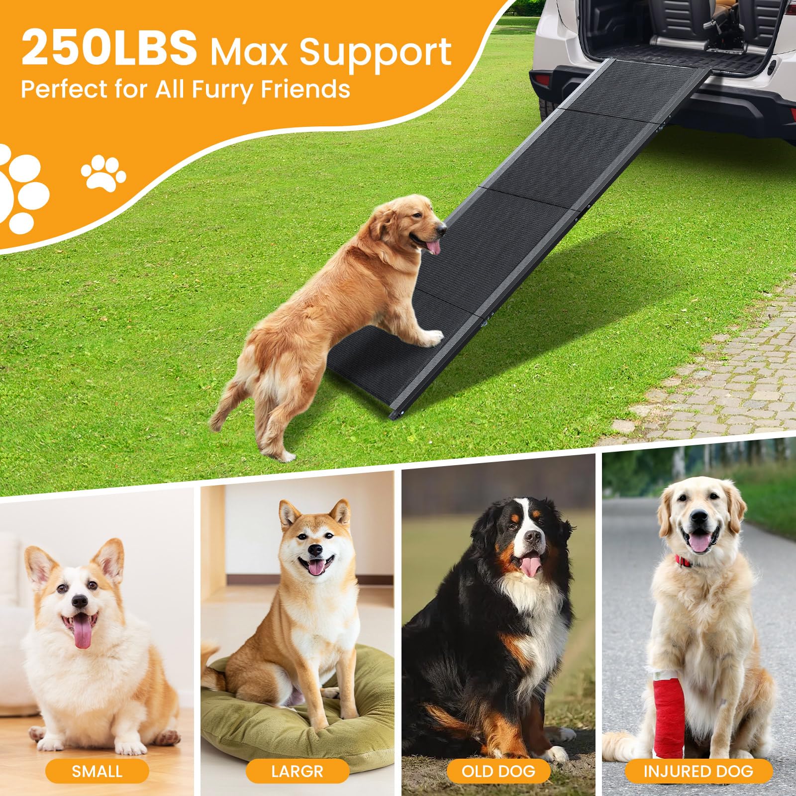 Dog Ramp for Car, 71 ' 'x 17 ' ' Pet Ramp for Large Dogs with Anti-Slip Surface, Extra Long Dog Ramps Up to 250LBS for Truck SUV