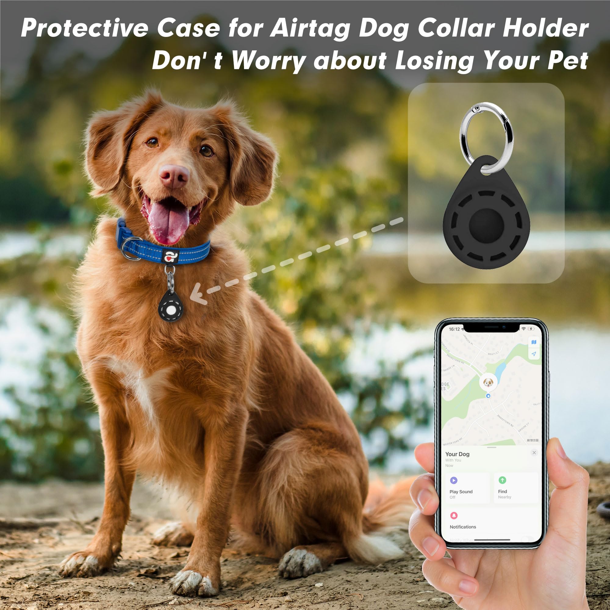 Azuza Reflective Dog Collar With Airtag Holder, Soft Neoprene Padded Pet Collar With Id Tag Ring, Adjustable For Medium Dogs,Roy
