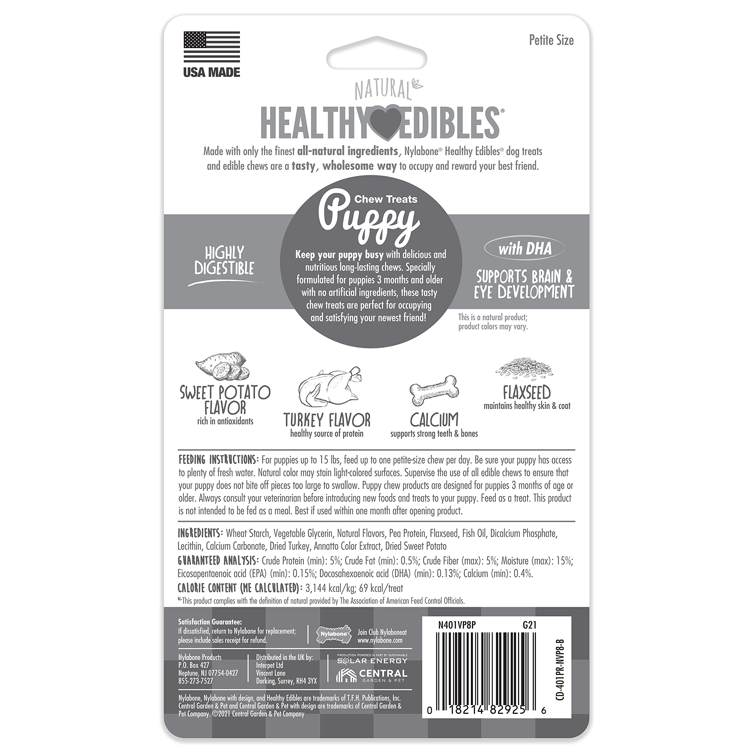 Nylabone Healthy Edibles Natural Puppy Treats - Long-Lasting Dog Treats - Puppy Supplies - Turkey & Sweet Potato Flavor, X-Small