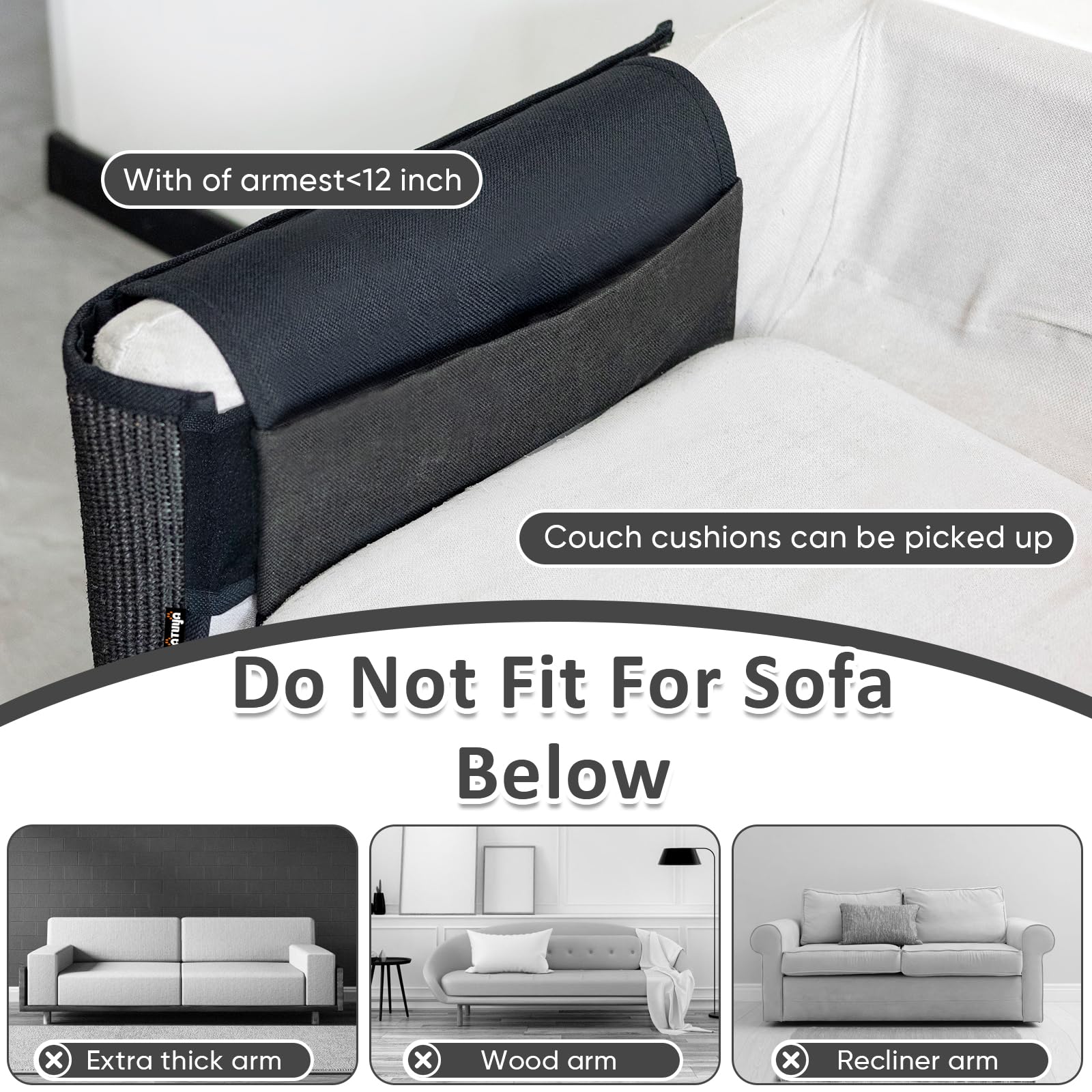 Natuya Cat Scratch Furniture Couch Protector - Large Sisal Cat Scratching Pad Sofa Corner Arm Shield, Cat Scratcher For Sofa (Bl