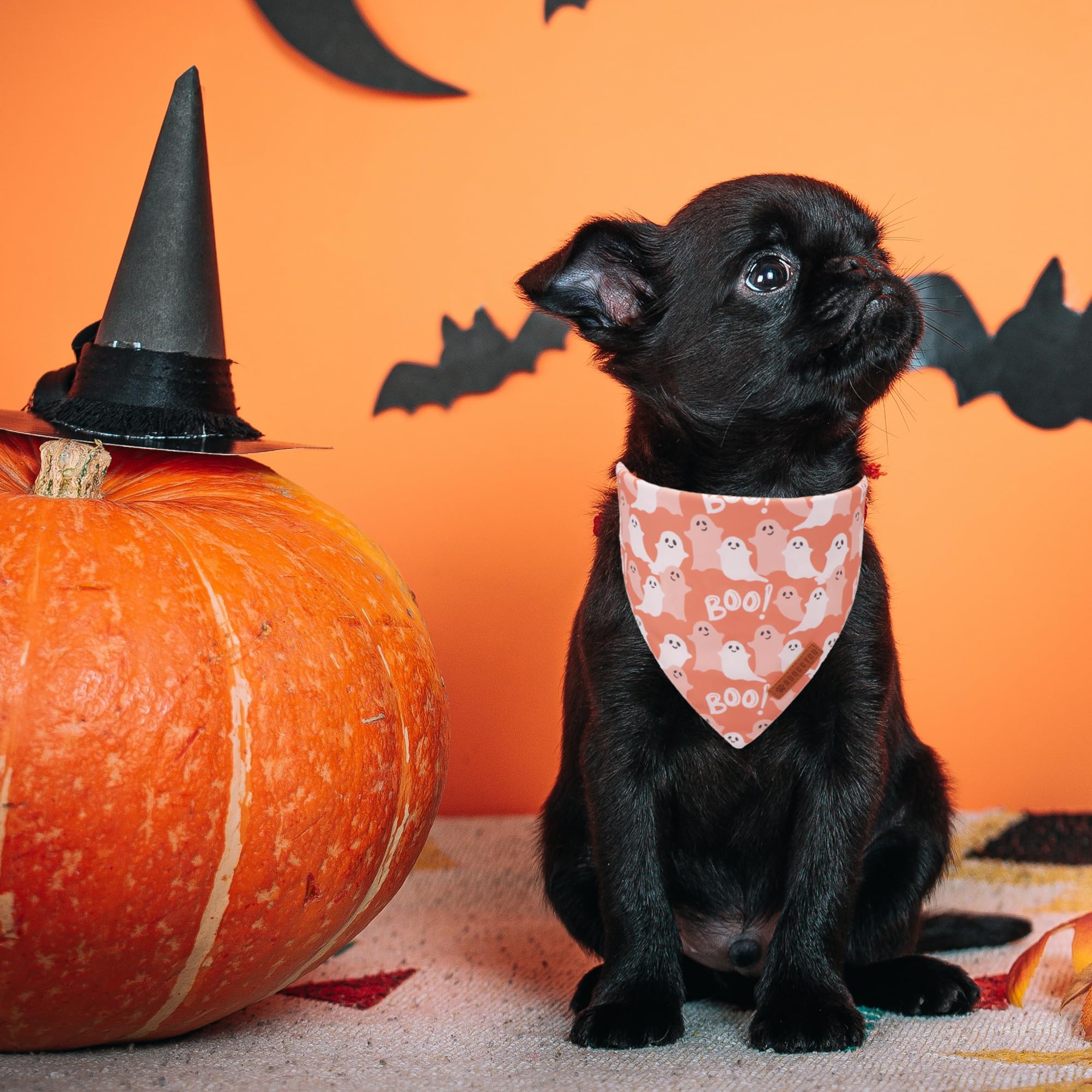 Adoggygo Halloween Dog Bandana, Pumpkin Ghost Pet Scarf, Orange Black Halloween Bandanas For Small Dogs Puppies (Small)
