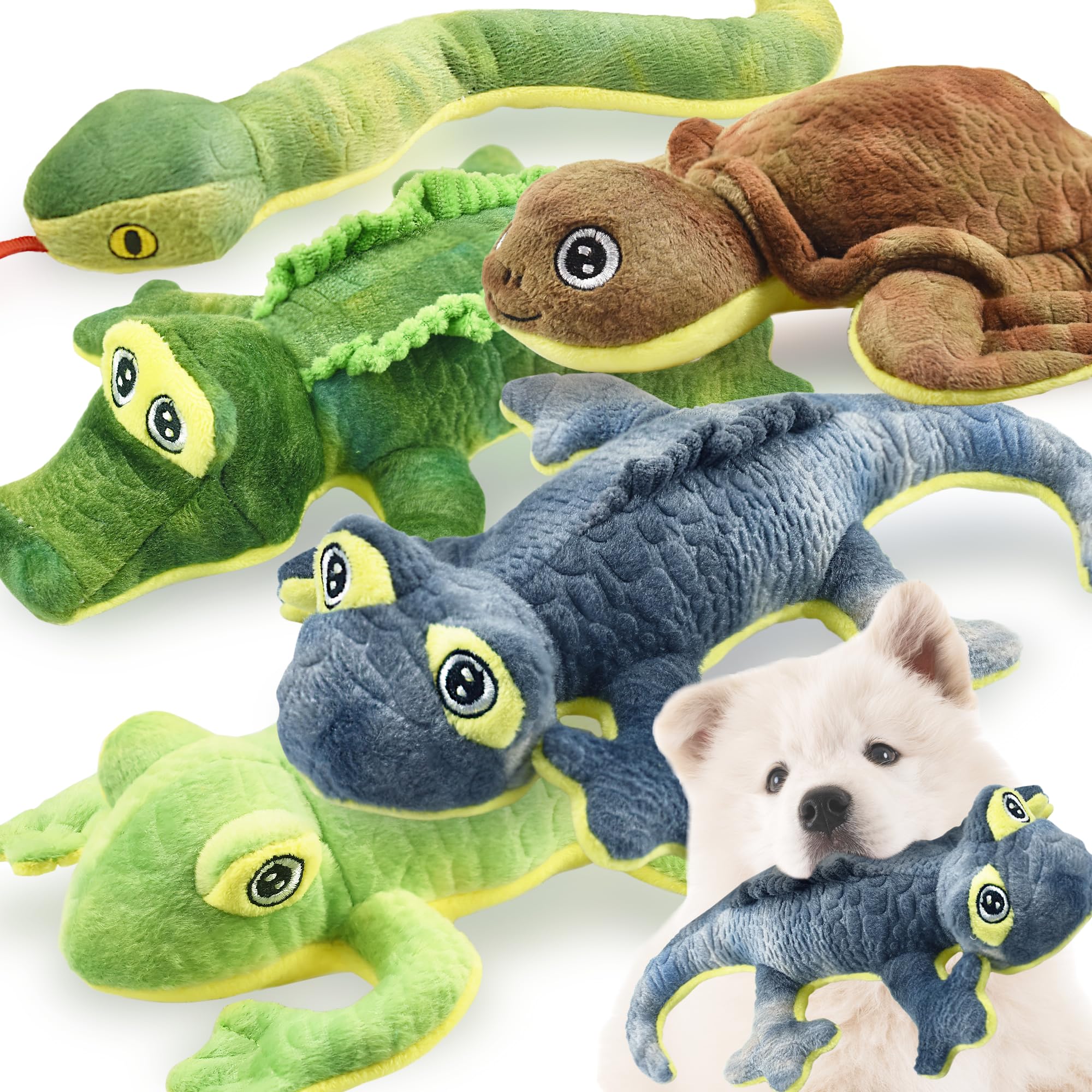 Lechong Stuffed Animal Dog Toys, 5 Pack Tough Squeaky Dog Toys, Plush Toys Assortment, Great Value Pet Toys Bundle, Woodland Ser