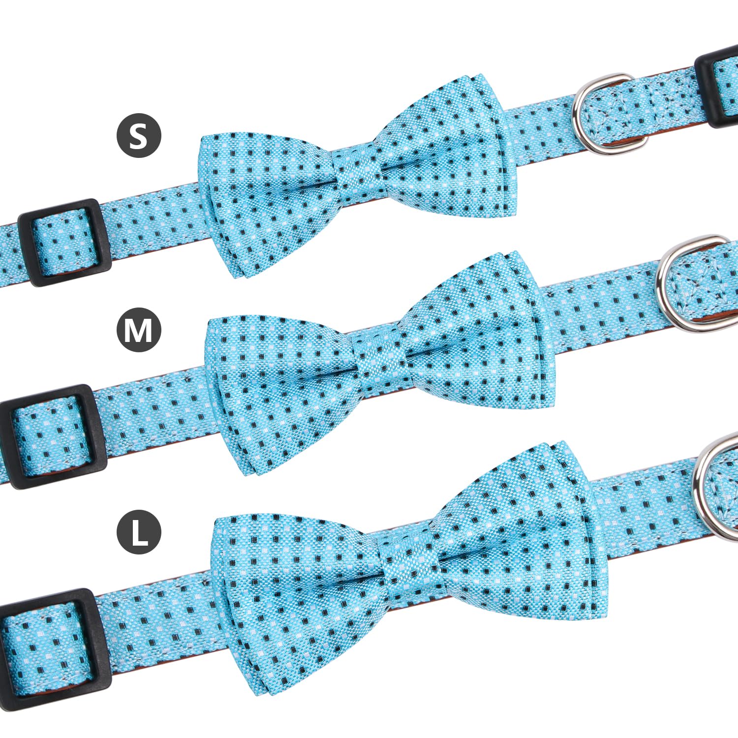 Rhea Rose Bow Tie Dog Collar Checkered Pattern Sky Blue with Bowtie for Boy Girl Dogs Large