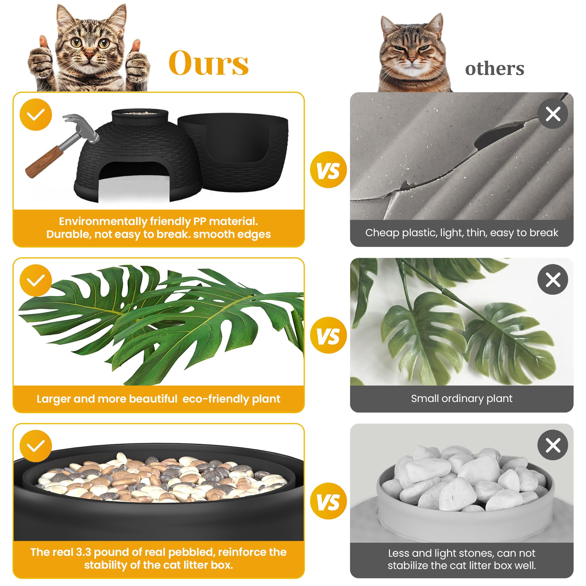 Hidden Litter Box With Faux Plant, Large Cat Litter Box With Rattan Pattern, Heavy Duty Pp Material Litter Box Enclosure Furnitu