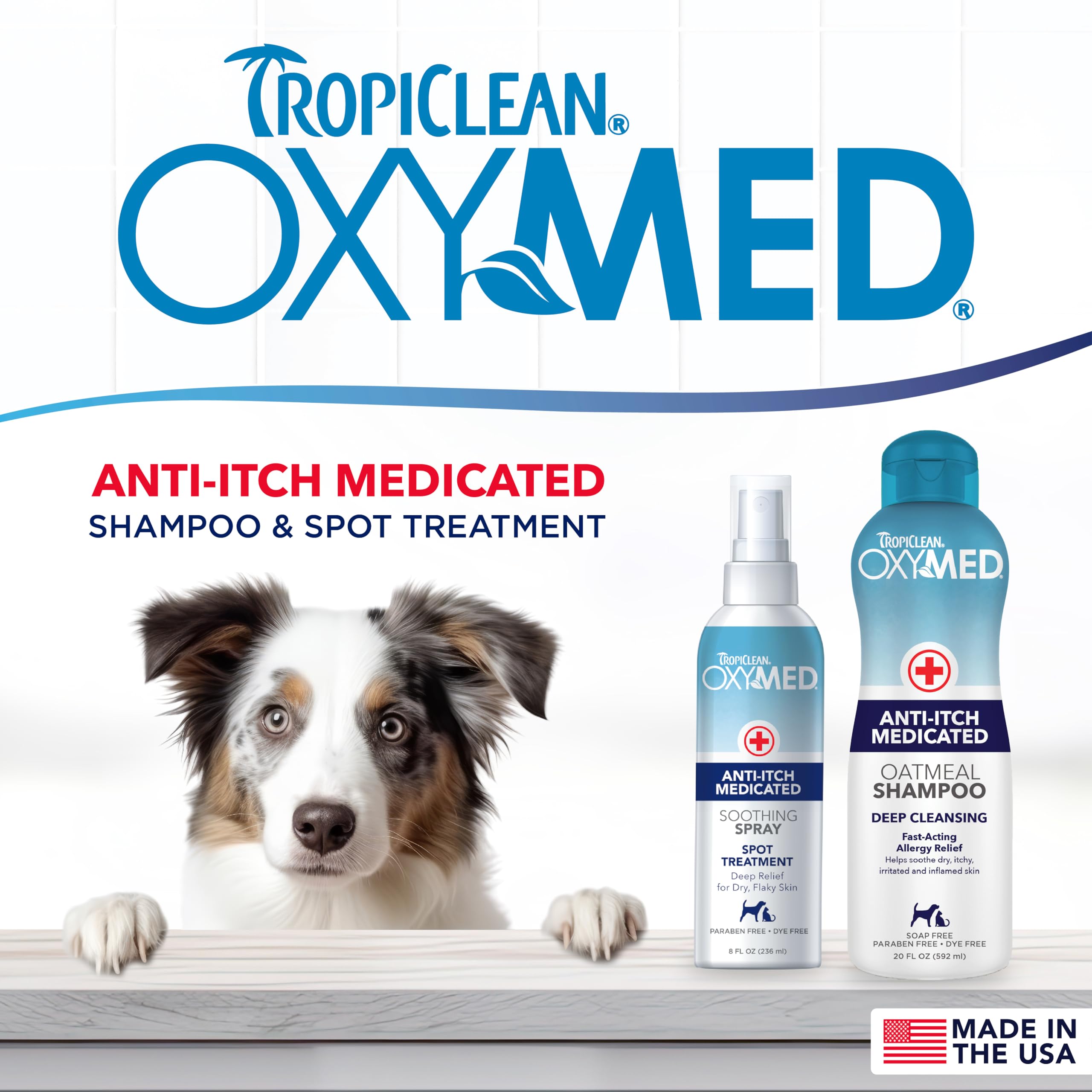 Tropiclean Oxymed Cat & Dog Medicated Shampoo For Itchy Skin And Oxymed Medicated Itch Relief Spray Set, Skin Soothing Oatmeal S